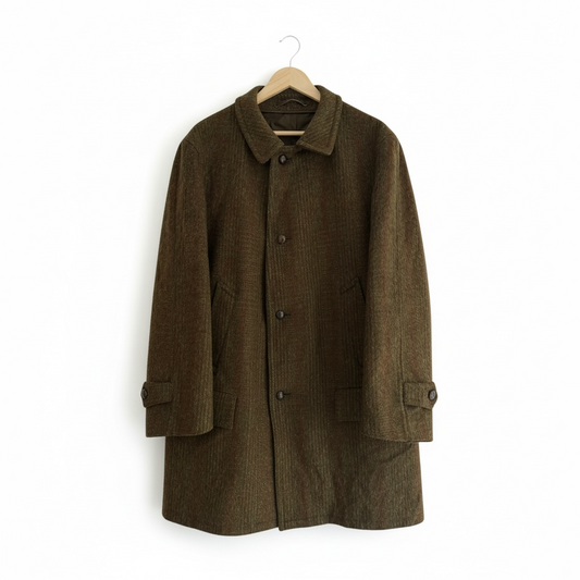 🧥 Palton Vintage Bărbați Verde Închis din Lână Virgină Texturată – L