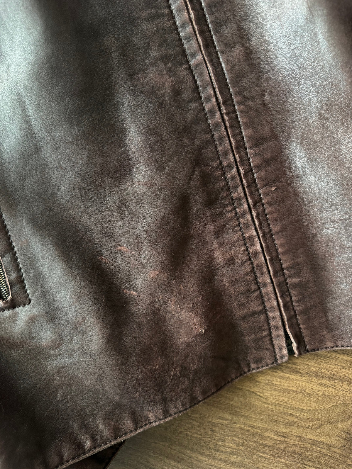 Jachetă Distressed Piele Miel Calvin Klein Vintage | Burgundy Închis| Made in Italy | M