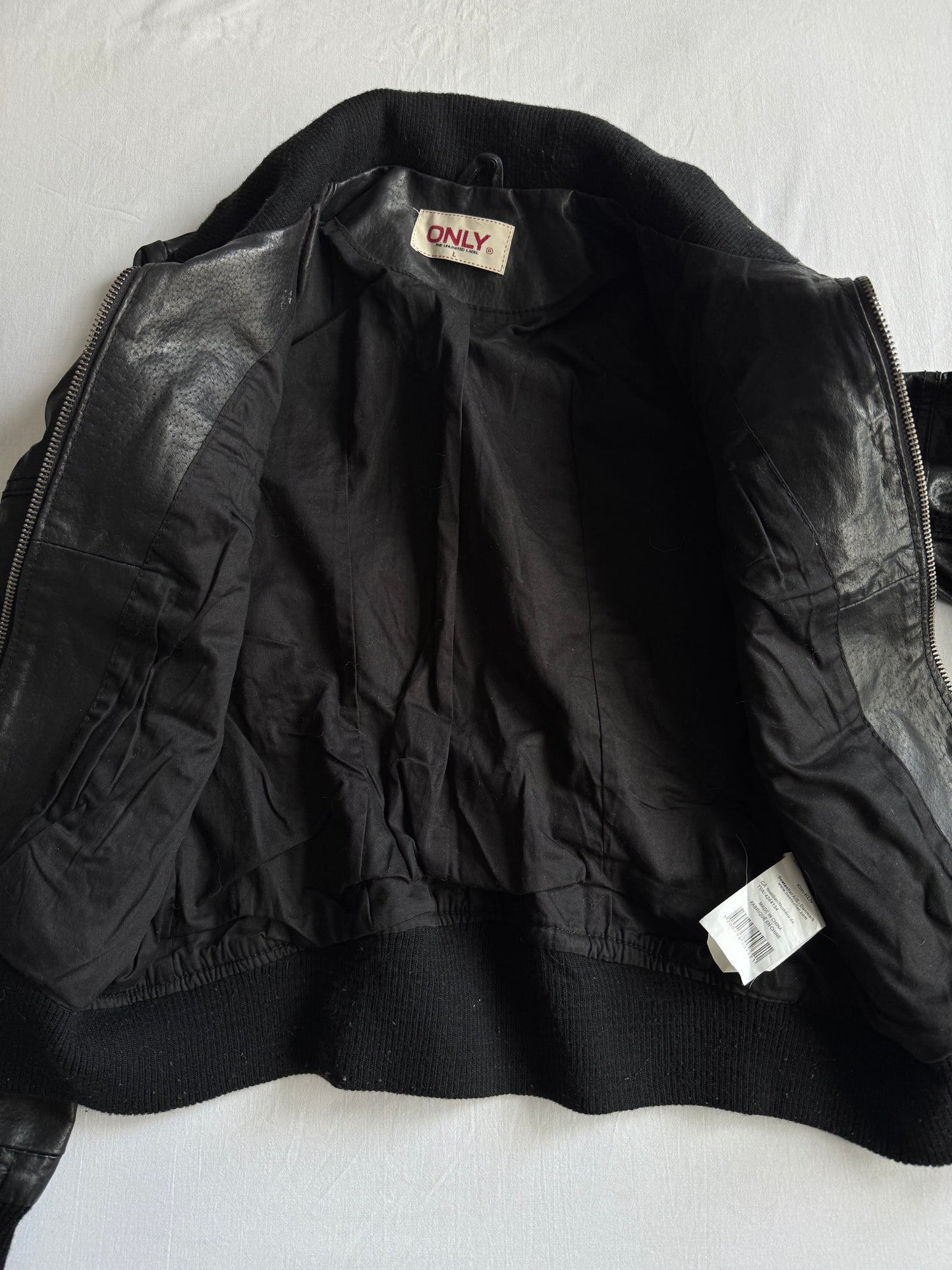 🐽 Geacă Y2K Damă din Piele de Porc Neagră – L