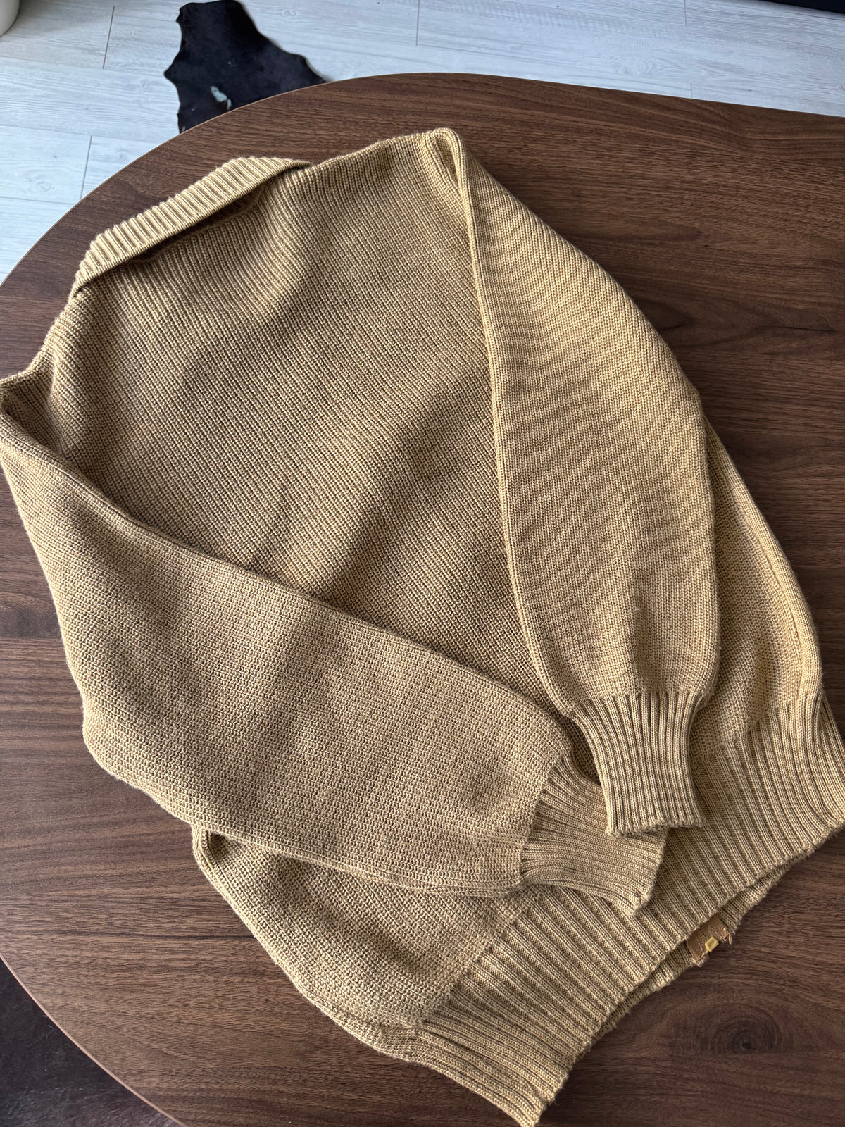 Cardigan Lână Crem Vintage Bărbați | Piele Întoarsă | L (50)