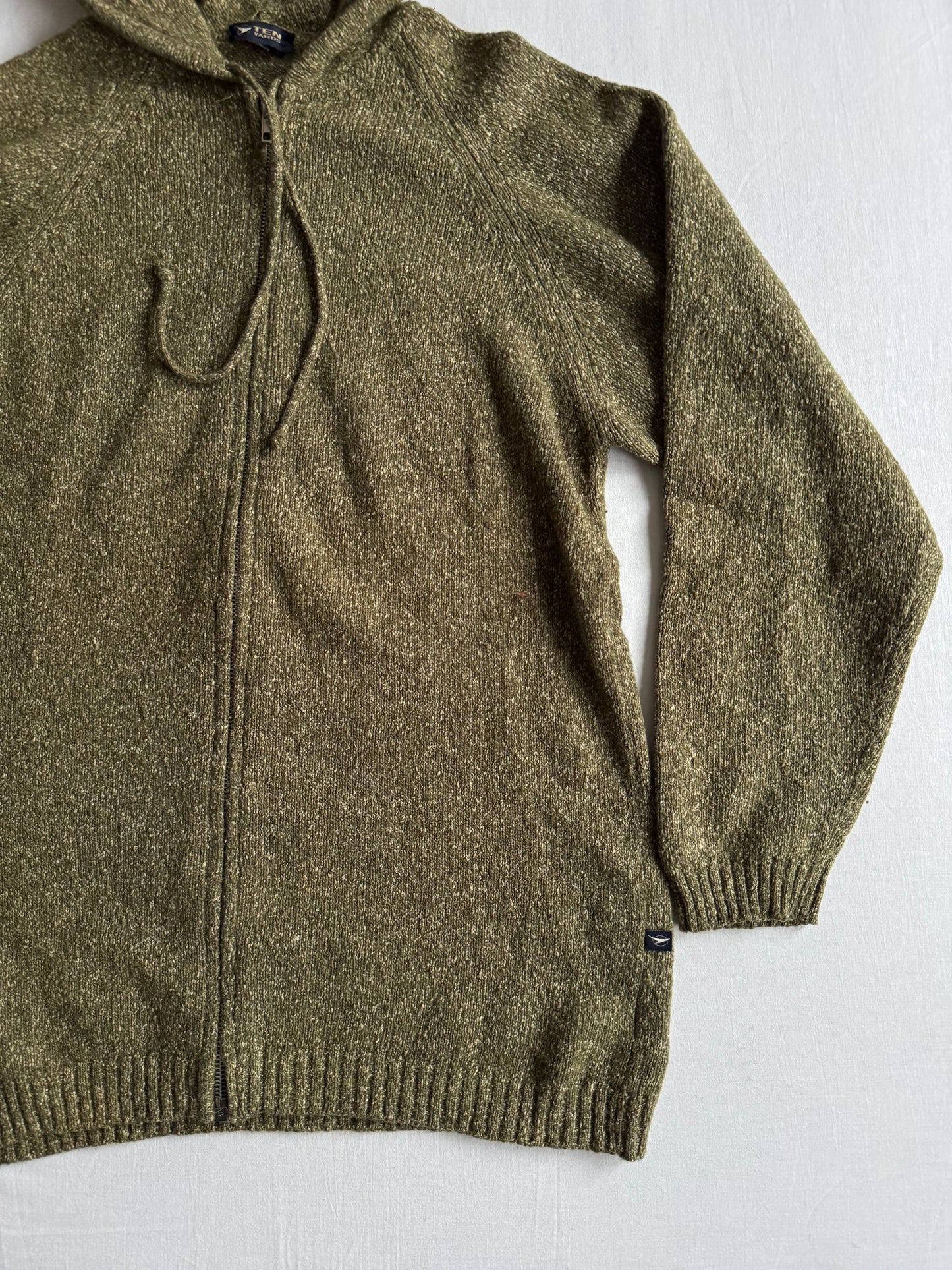 🧶 Hoodie Y2K Bărbați Verde Închis Tricotat din Lână Virgină și Mătase – S