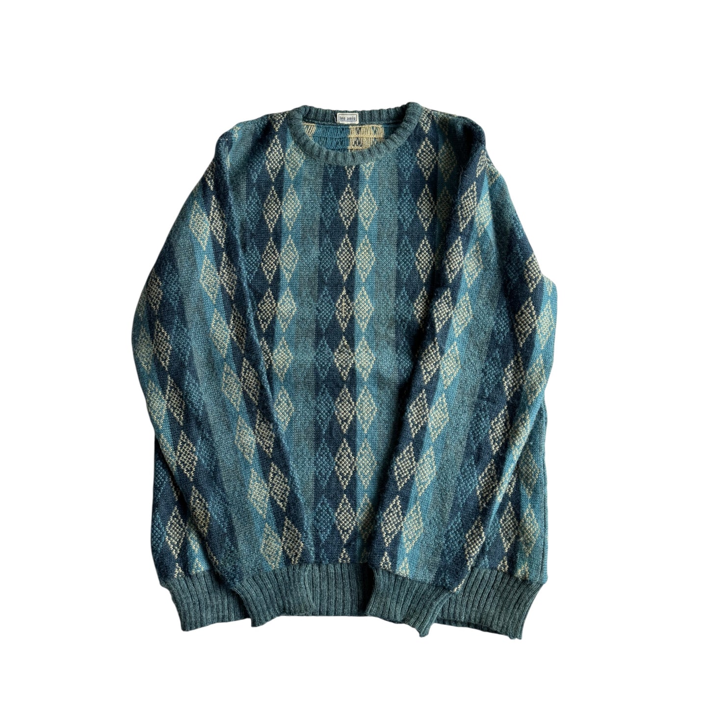 🧶 Pulover Vintage Albastru cu Model din Blend Lână & Alpaca – L (52)