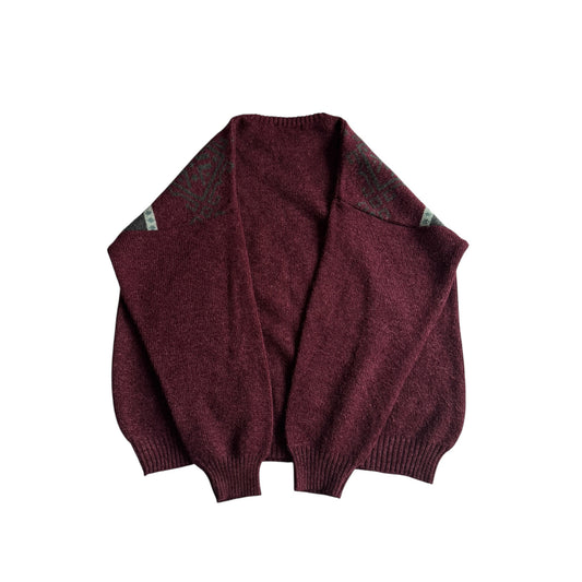 🧶 Pulover Vintage Bărbați Burgundy cu Broderie Câine – XL