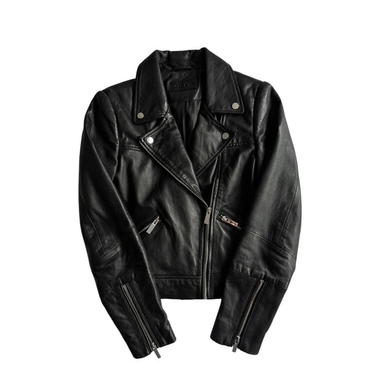 🏍️ Jachetă Biker Y2K Neagră din Piele de Oaie – EU 36 (S Damă)