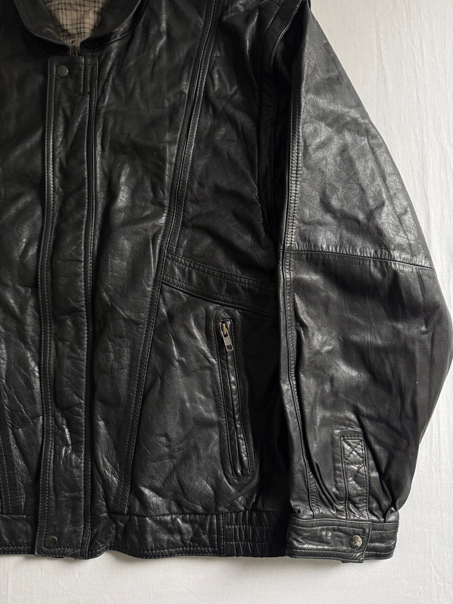 ☕️ Jachetă vintage din piele neagră cu mâneci detașabile – mărimea L