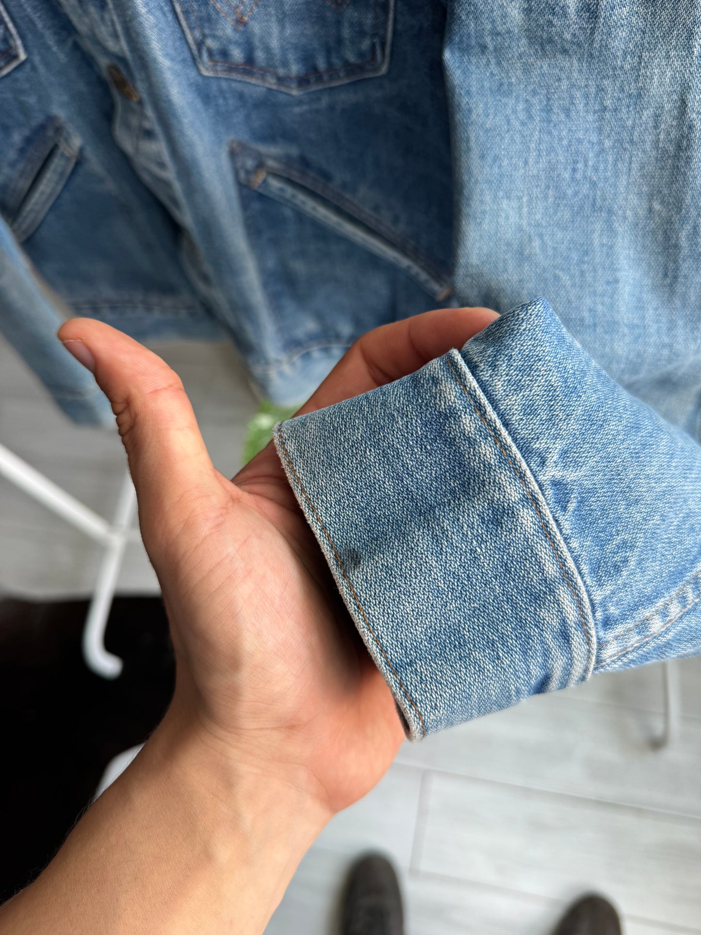 🤠 Vintage Wrangler Geacă Denim Anii '70 – S/M Bărbați