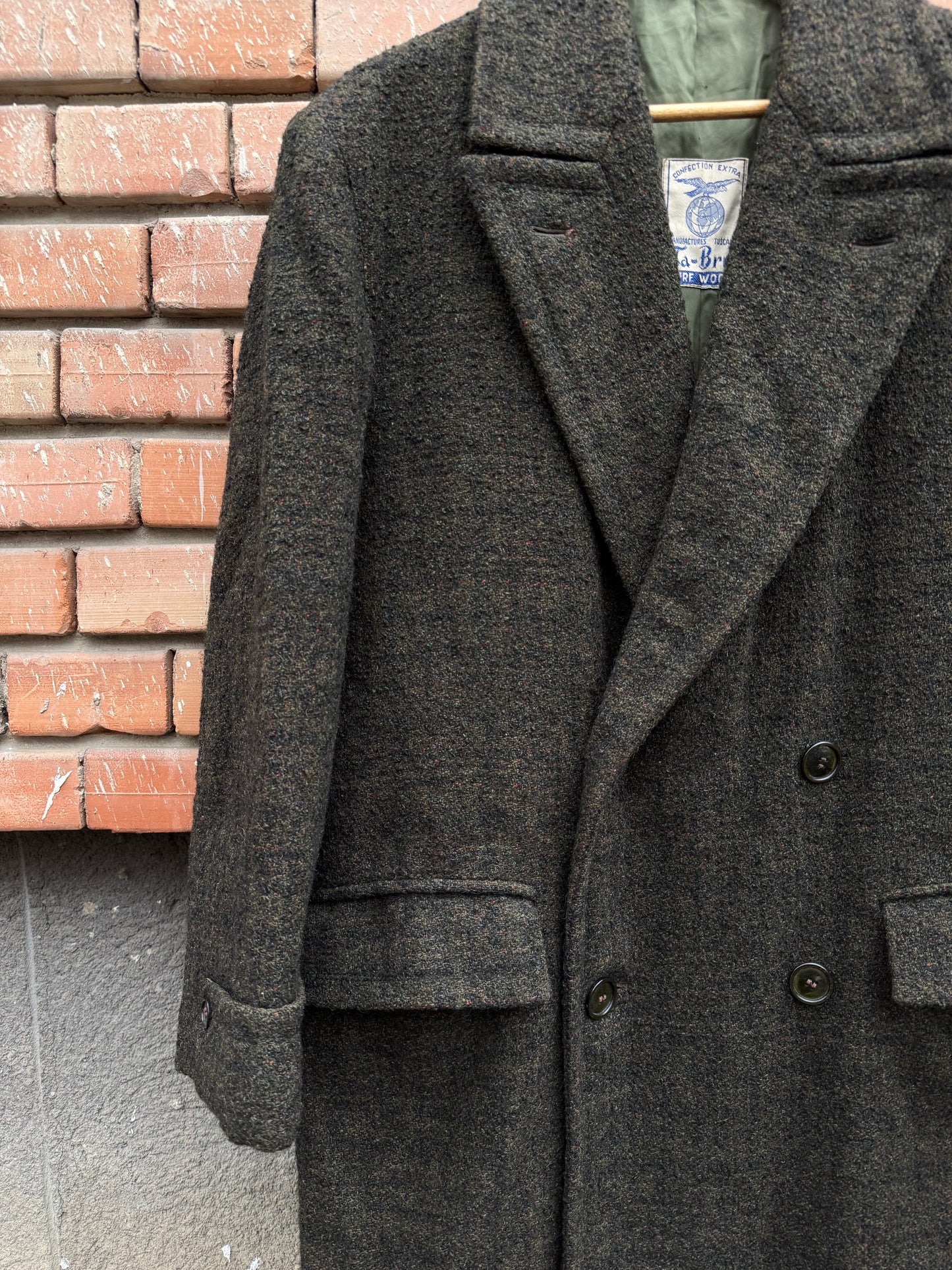 🌳 Palton Vintage Bărbați Verde Închis Double Breasted din Lână Pură – Marimea M