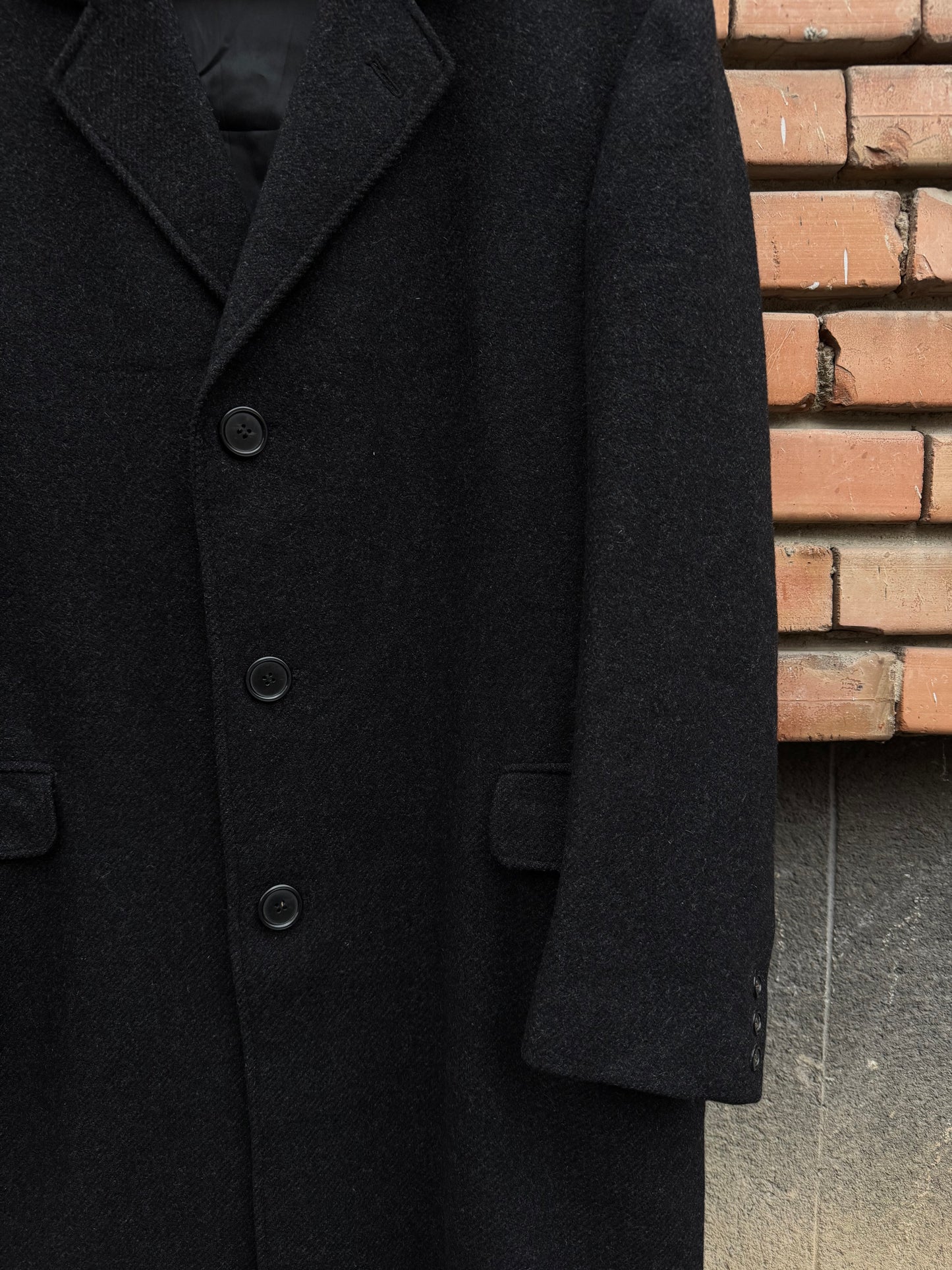 🧥 Palton Vintage Negru din Lână Woolton – Aprox. M/L Bărbați