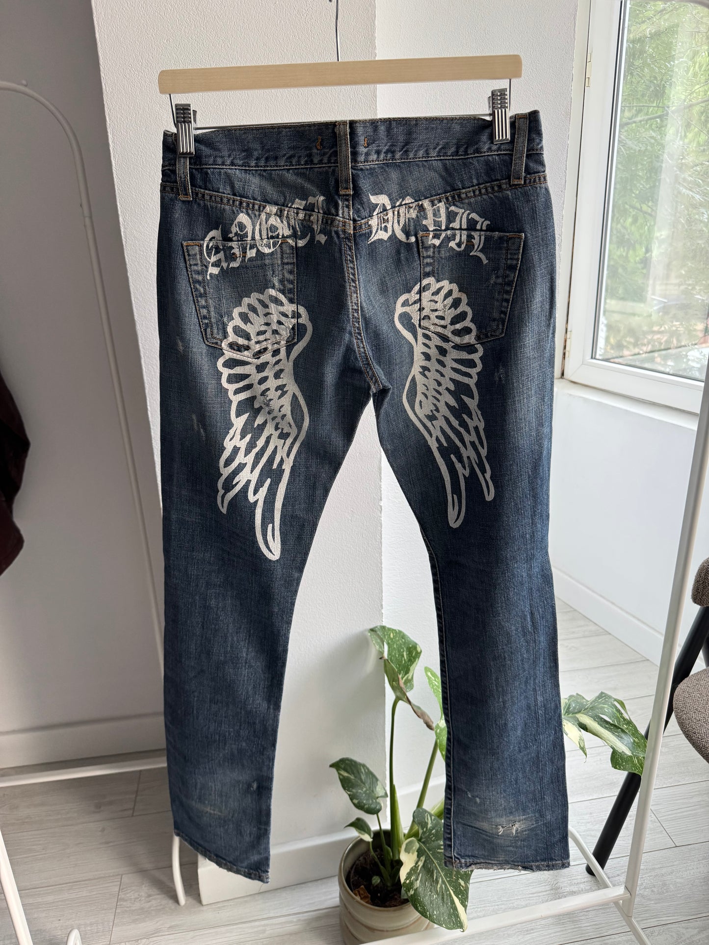 👖 Y2K Angel Devil Printed Jeans – W31 – Made in Italy
