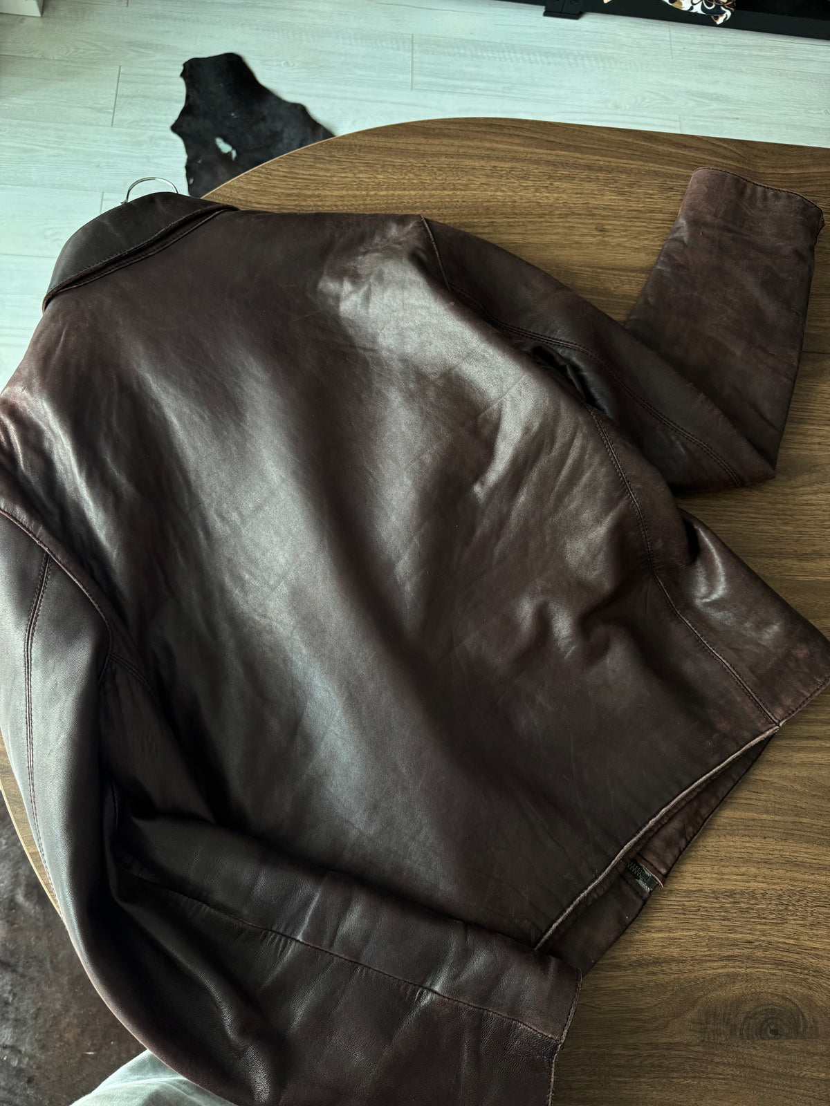 Jachetă Distressed Piele Miel Calvin Klein Vintage | Burgundy Închis| Made in Italy | M