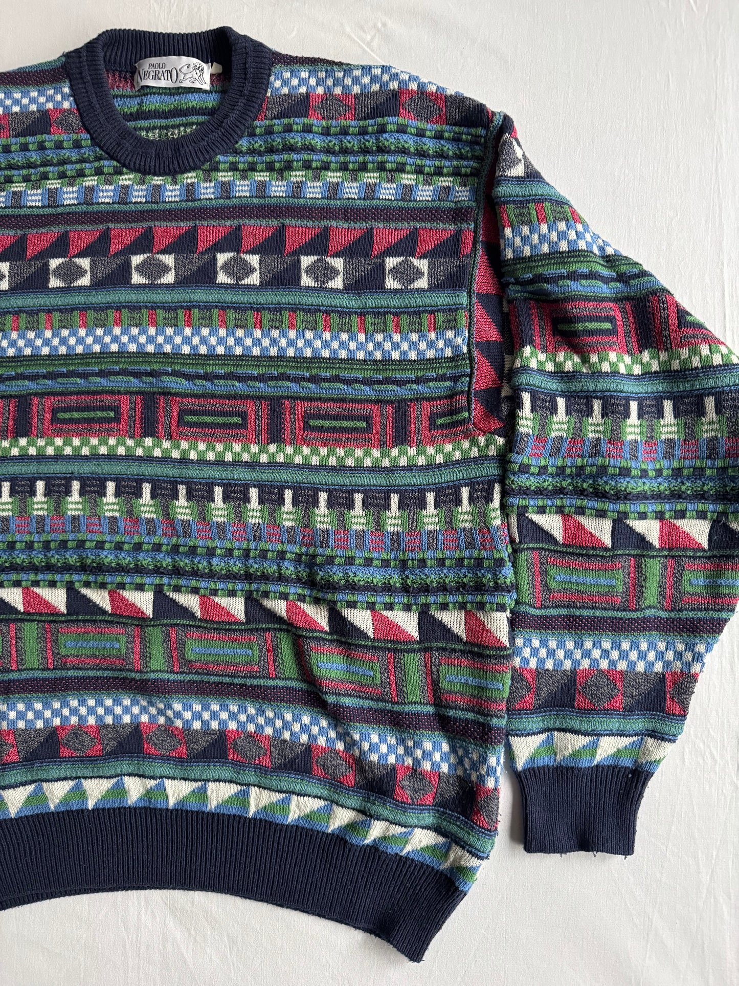 🧶 Pulover Vintage Bărbați cu Model Abstract – L