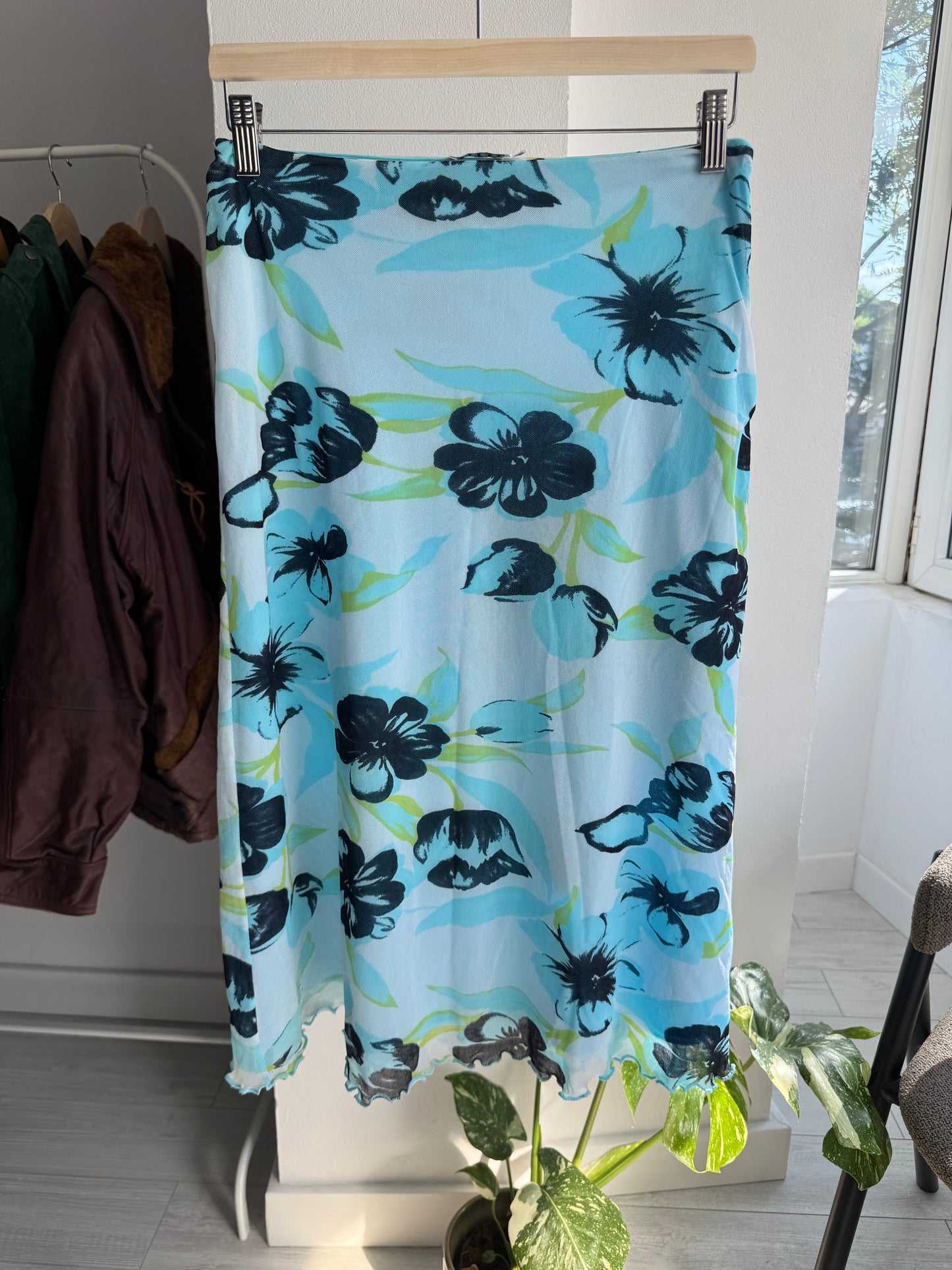 🌸 Fustă Y2K Printed Mesh – EU 38 (M Damă)