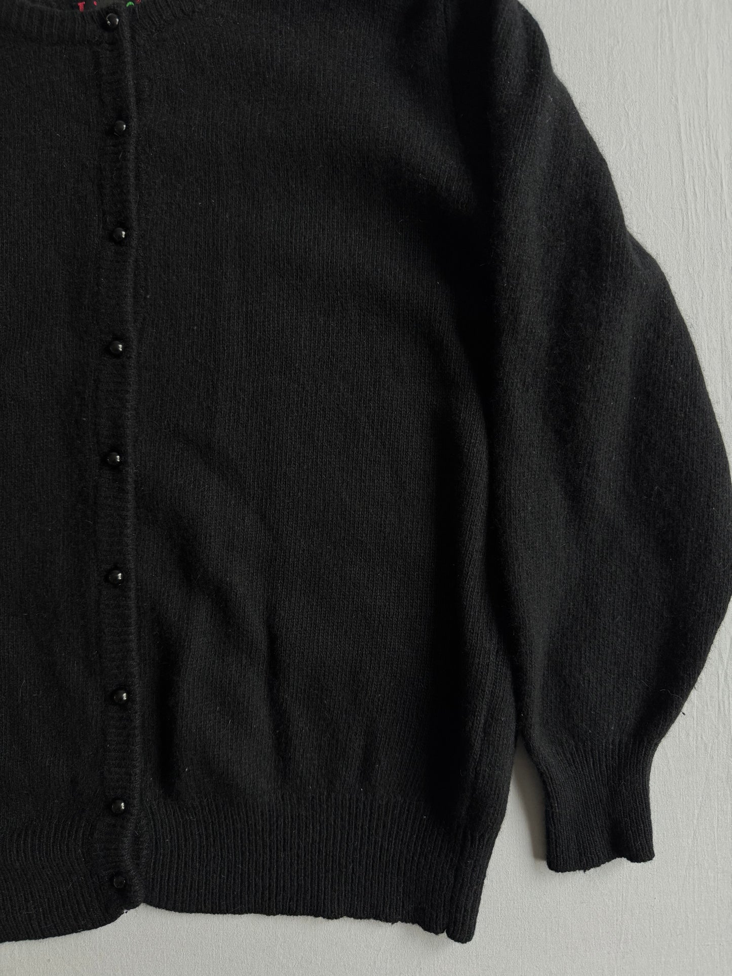 🕋 Cardigan Vintage Damă Negru din Lambswool & Angora – L