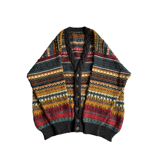 🧶 Cardigan Vintage Bărbați cu Model Etnic din Lână – L (50)