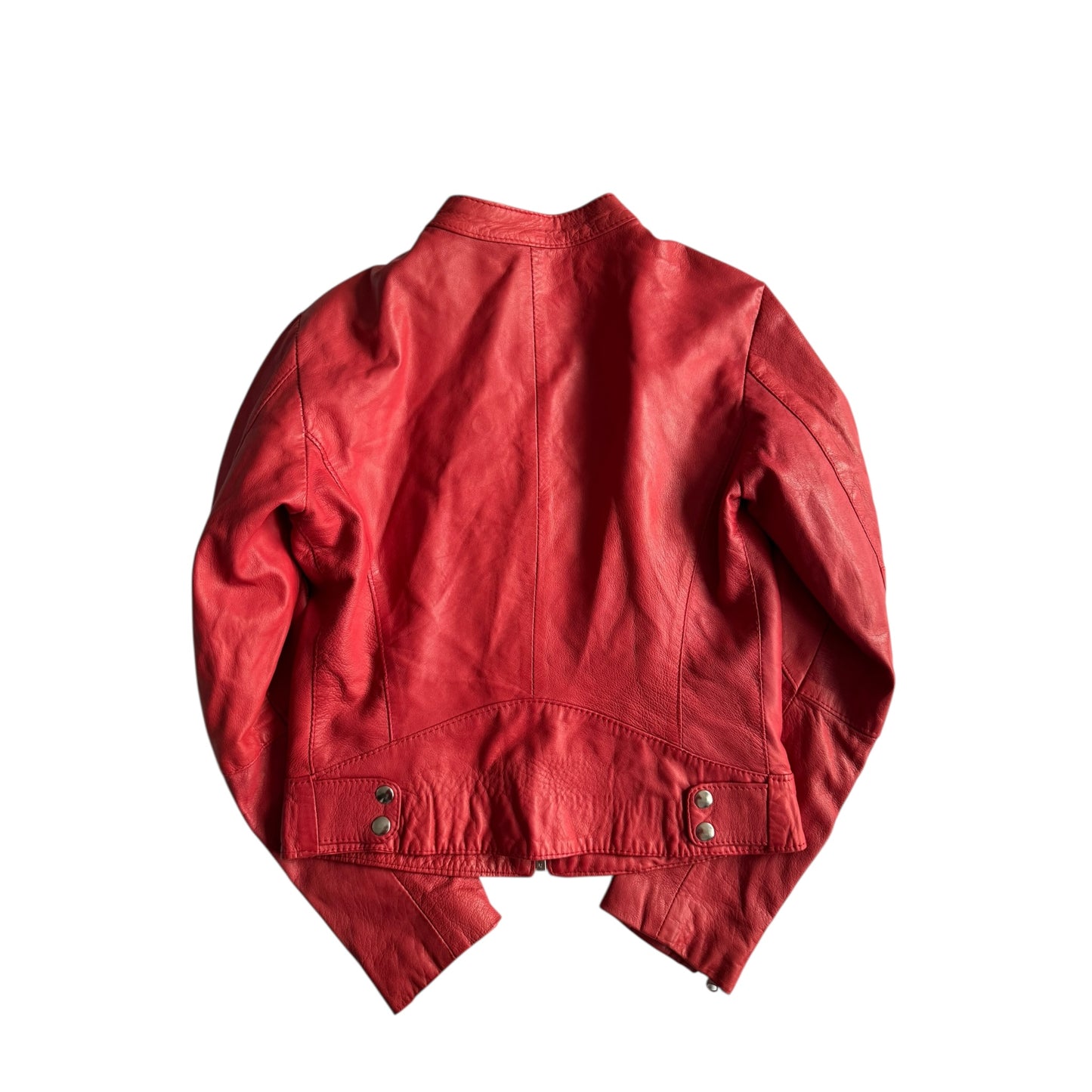 🍒 Jachetă Y2K Cafe Racer Roșie din Piele – S Damă