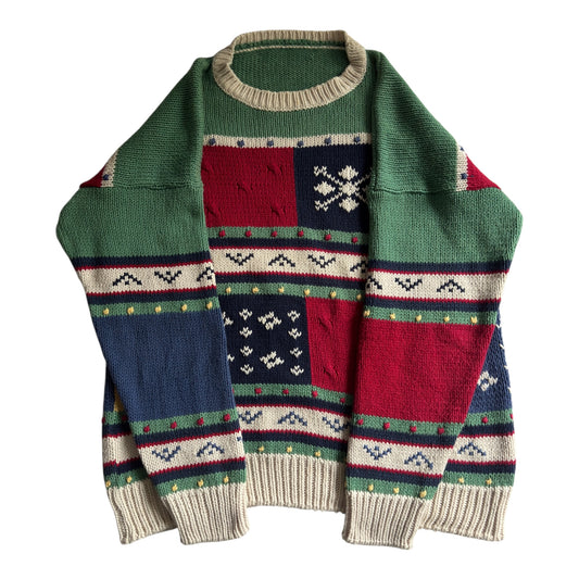 🧶 Vintage Patterned Jumper – 100% Cotton – Made in Portugal – Men’s M