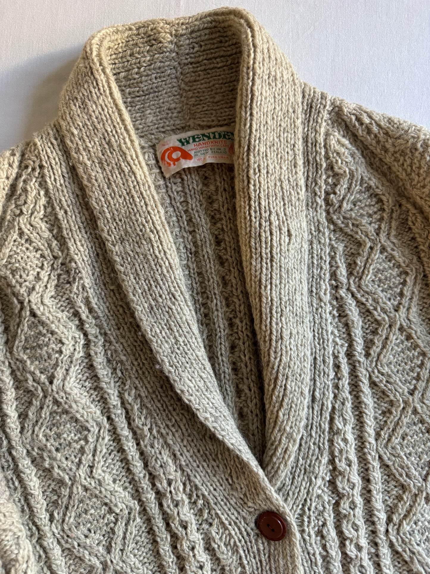 🧶 Cardigan vintage fisherman crem – 100% lână pură – mărimea L