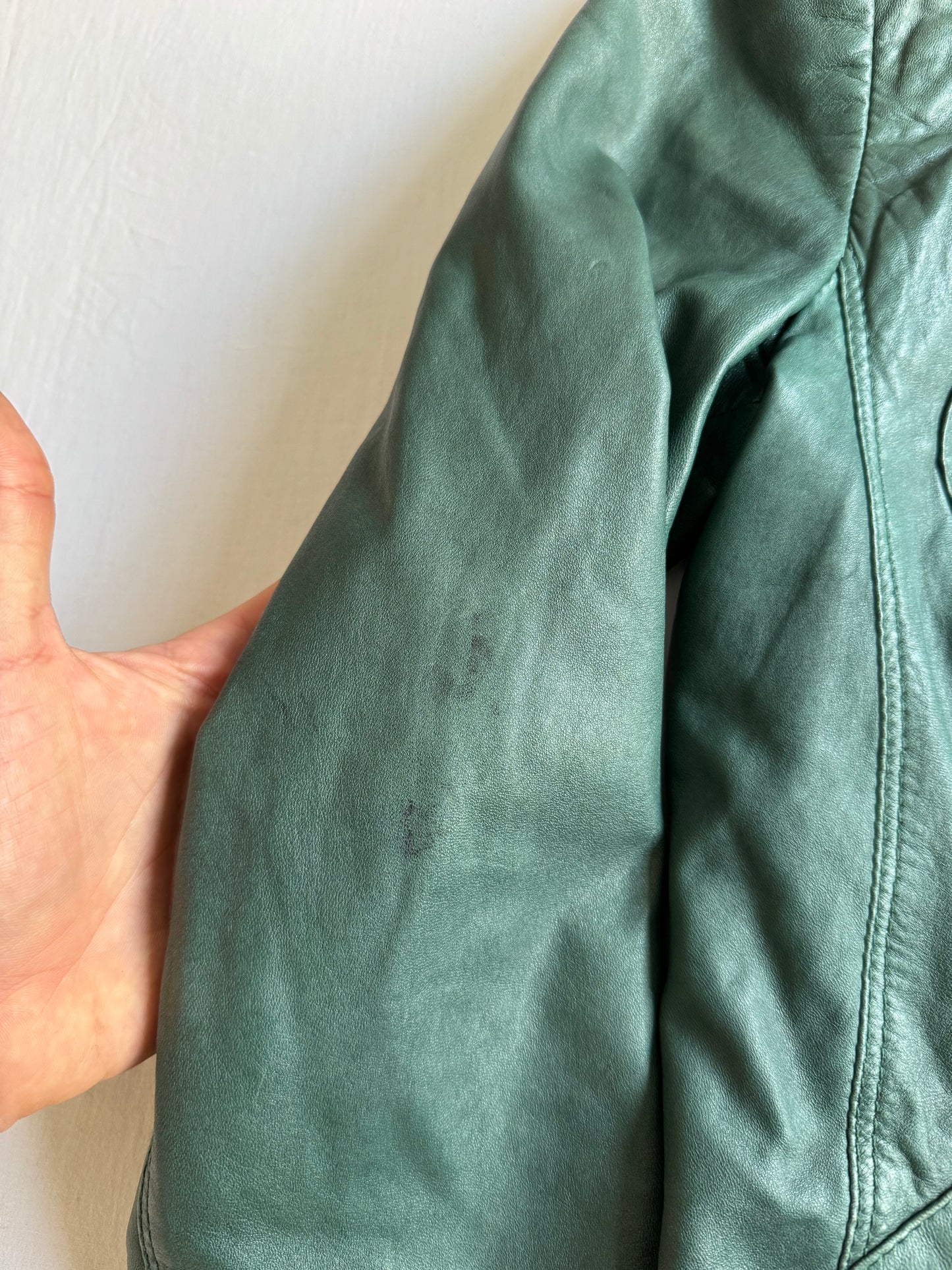 🏍️ Jachetă Biker Y2K din Piele de Miel Verde – EU 40 (L Damă)