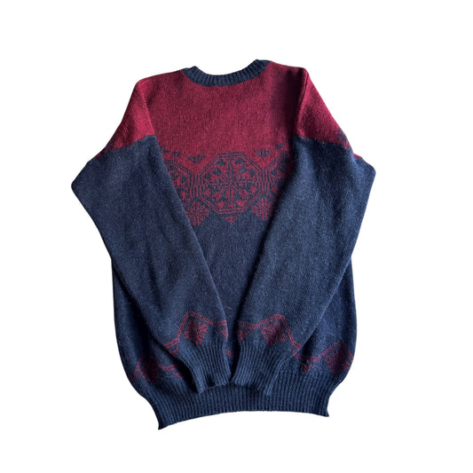 🐊 Pulover Vintage Lacoste Bleumarin și Burgundy / Tricot Clasic (Mărime 4 - L)