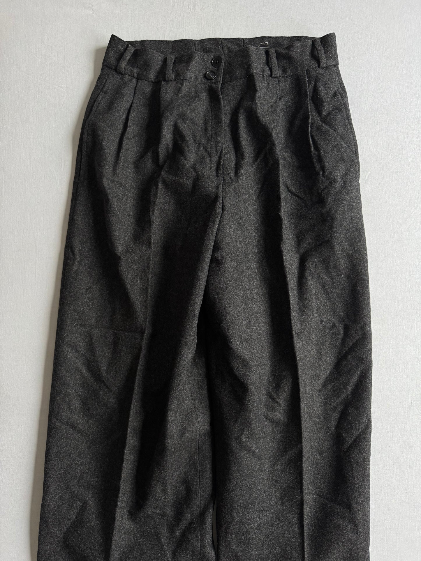 💼 Pantaloni Vintage Damă Salvatore Ferragamo Office din Lână Gri Închis – S (IT 42)