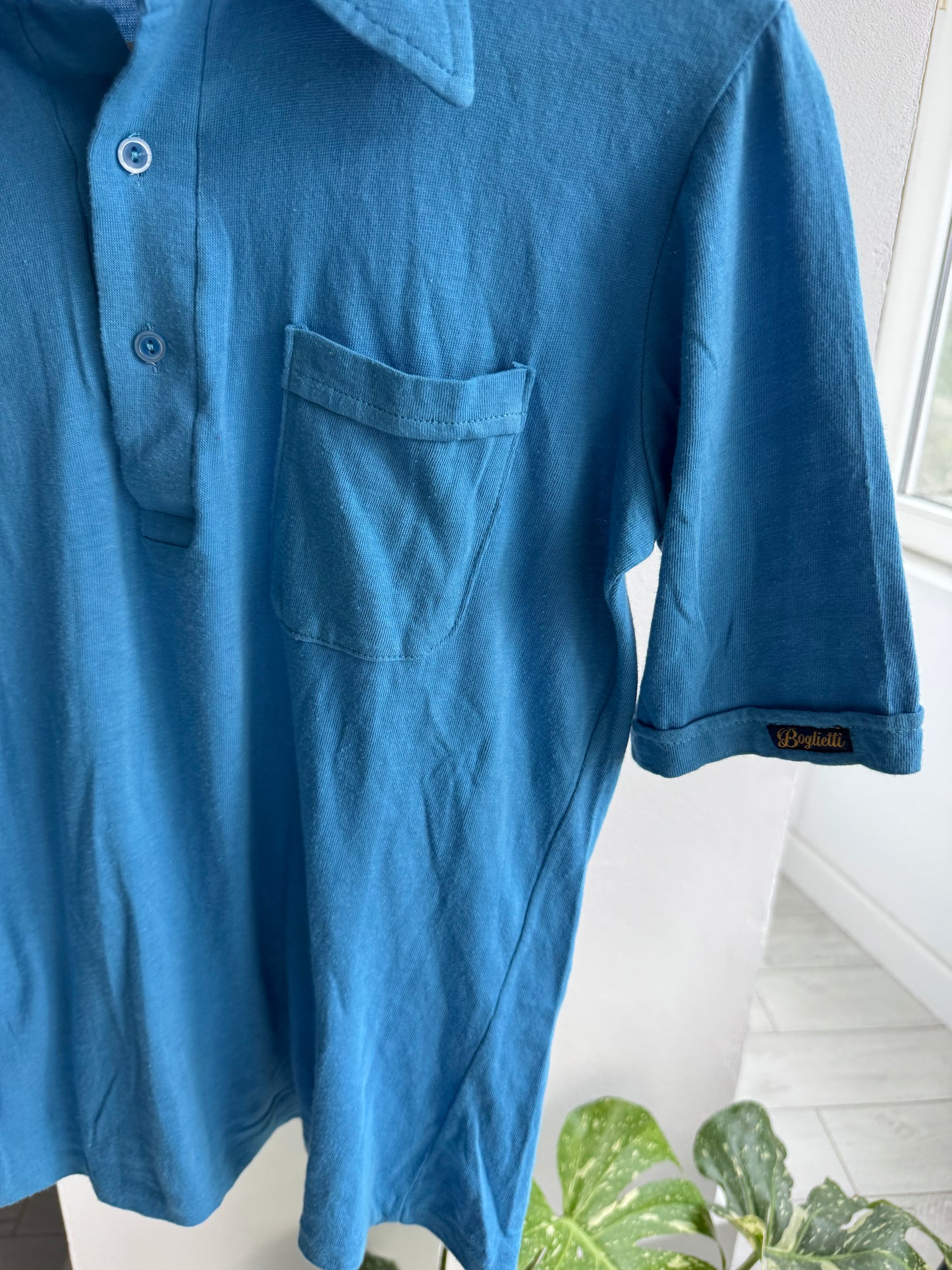 👕 Tricou Polo Vintage Anii ’70 Aqua Blue – Made in Italy – L Damă