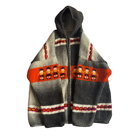 🧶 Hoodie Vintage Bărbați Tricotat din Lână cu Print Grafic – Aprox. L