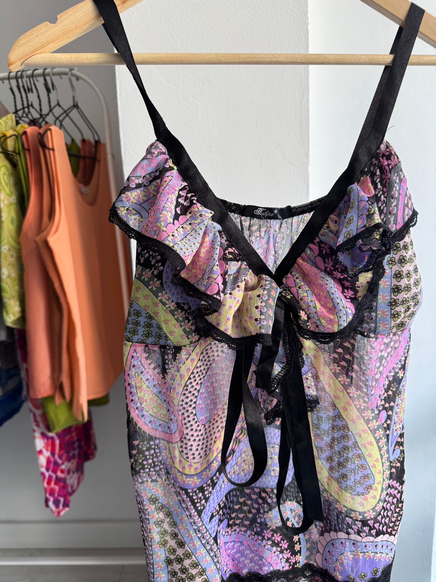 ✨ Cami Top Mesh Printed Y2K – L Damă