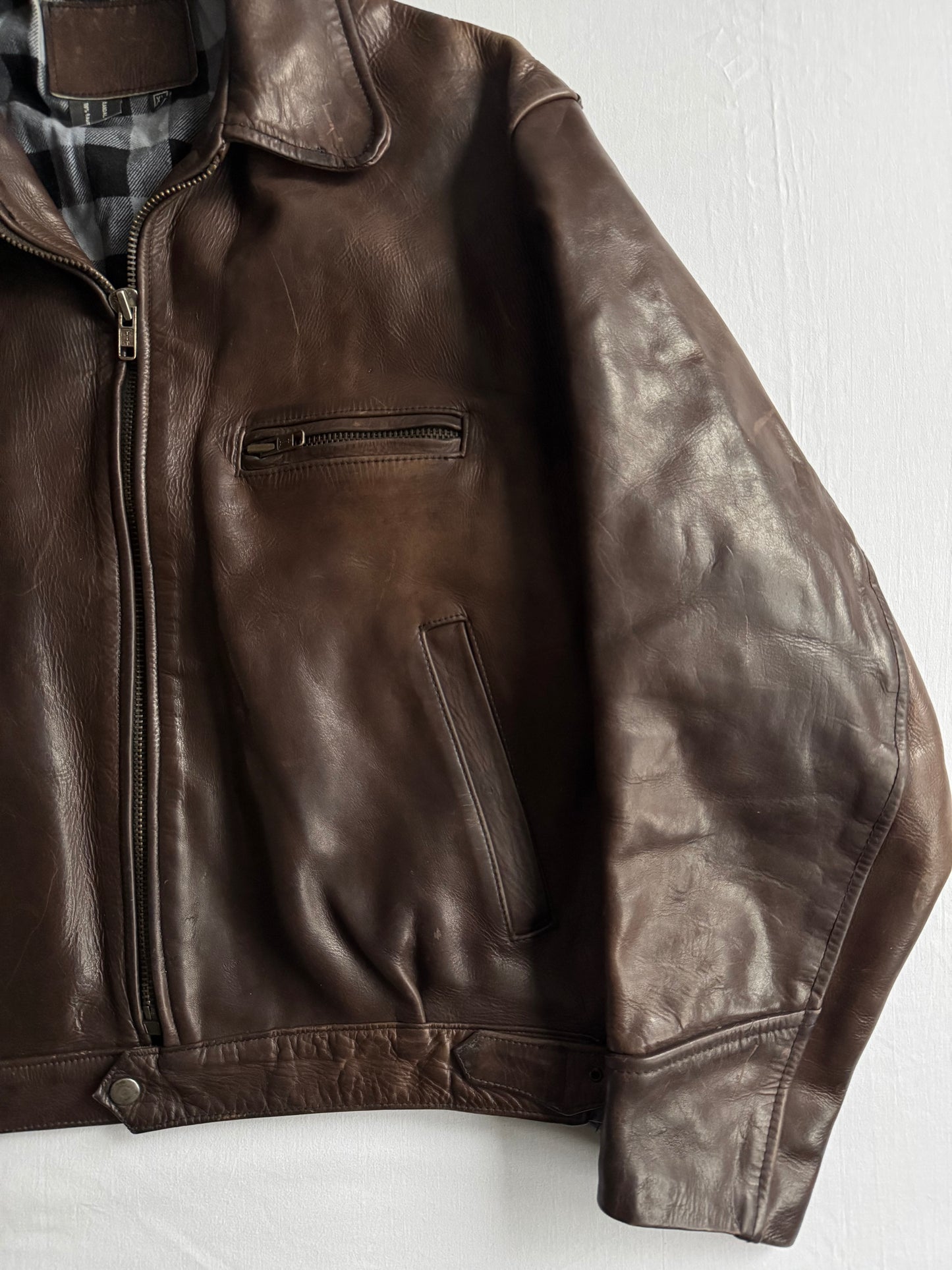 🧥 Geacă vintage din piele groasă maro închis | mărimea XL bărbați