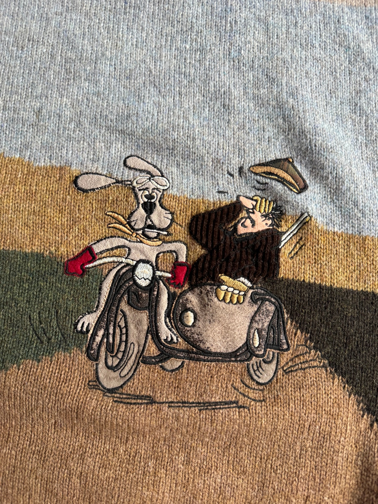 🐶 Pulover Vintage Bărbați din Lână și Angora cu Broderie Comics – M (48)