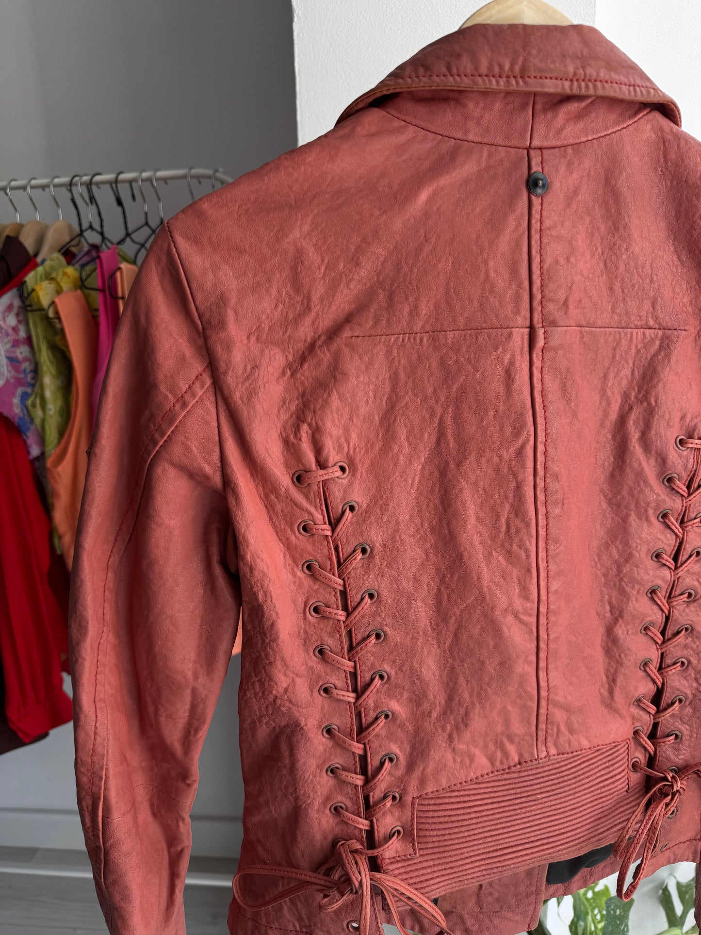 ⛽️ Jachetă Piele Biker Diesel Y2K Coral Pink | 100% Sheep Leather | S Damă
