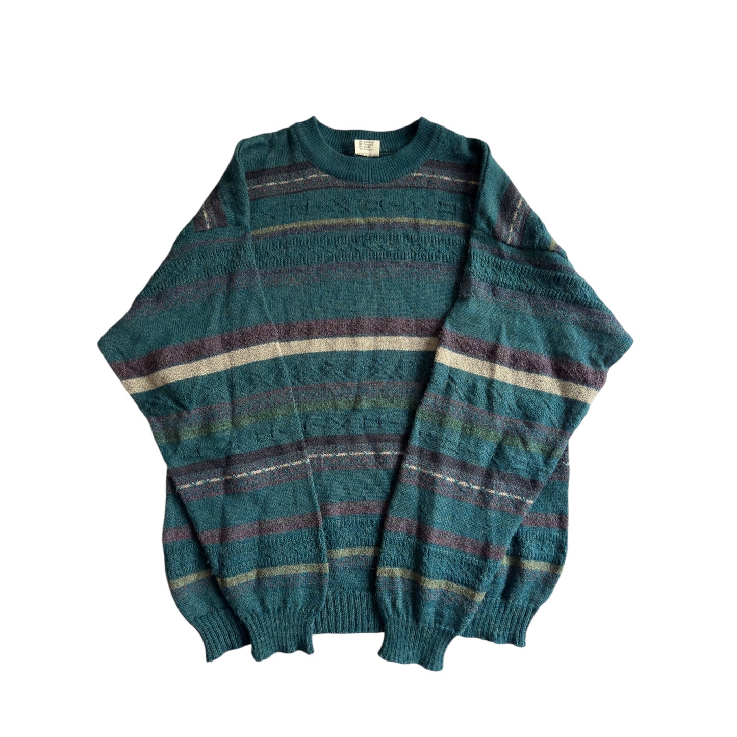 🧶 Pulover Vintage Verde-Albăstrui cu Model – Mărimea M