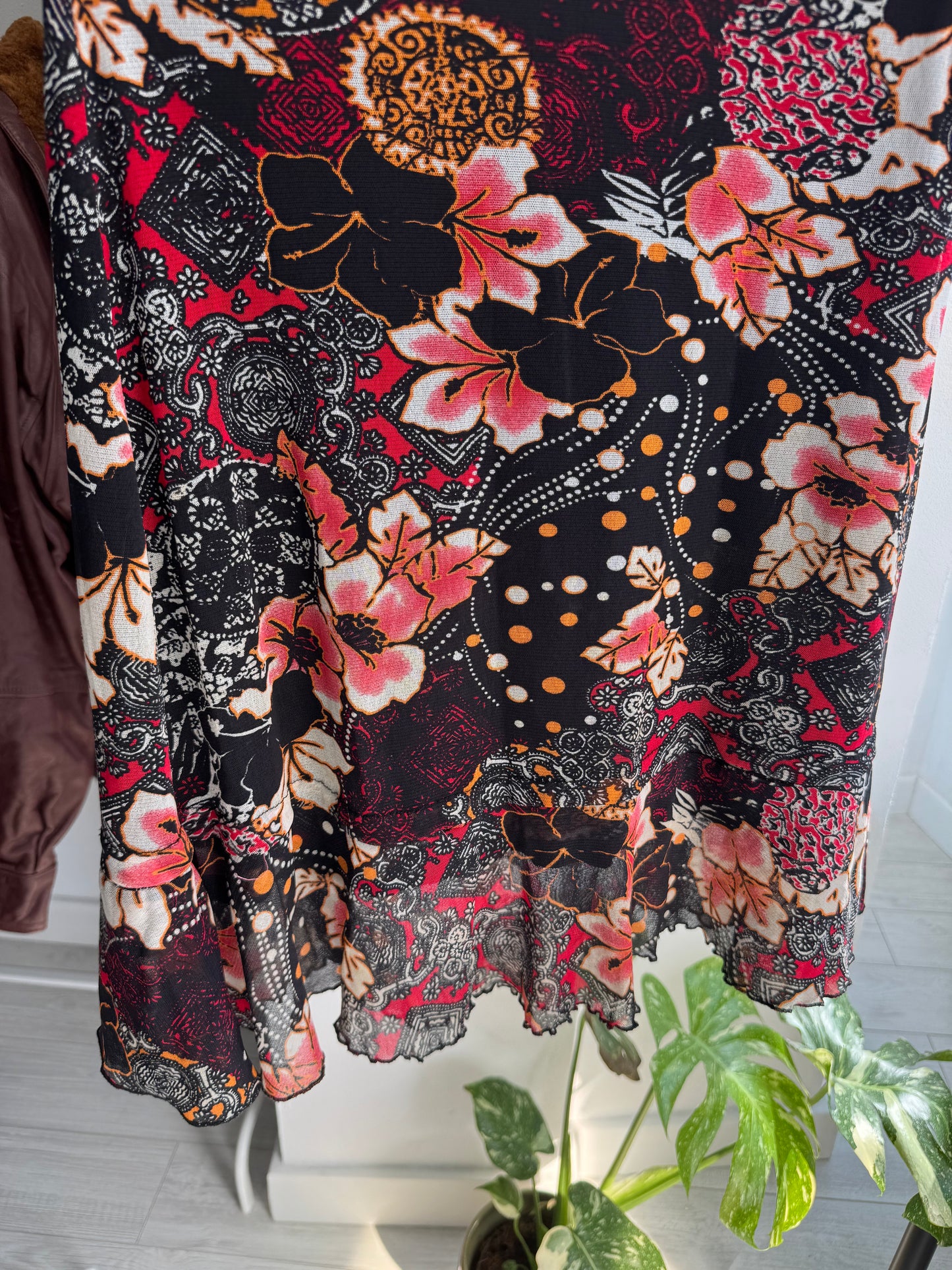 🌸 Fustă Y2K Floral Printed Mesh – S Damă