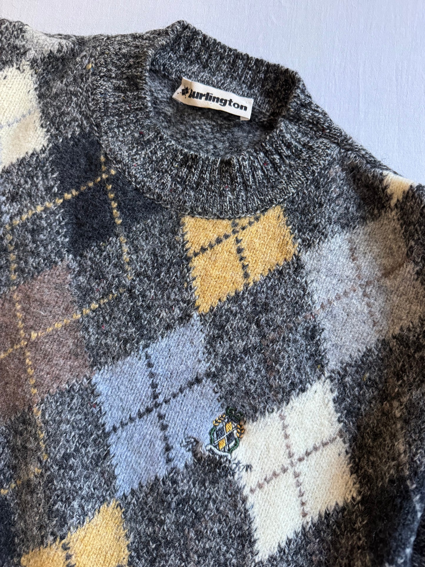 🧶 Pulover vintage Burlington cu model argyle – mărimea L (Made in Italy)