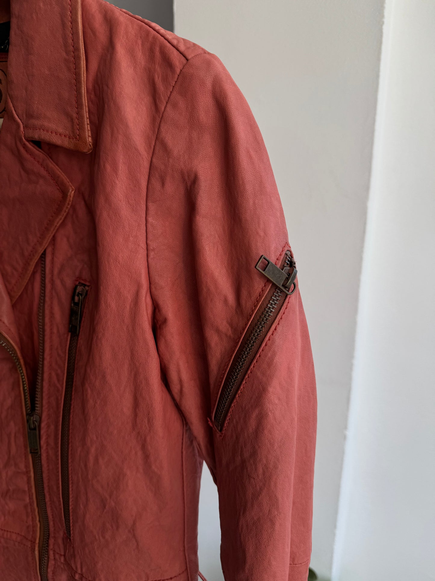 ⛽️ Jachetă Piele Biker Diesel Y2K Coral Pink | 100% Sheep Leather | S Damă