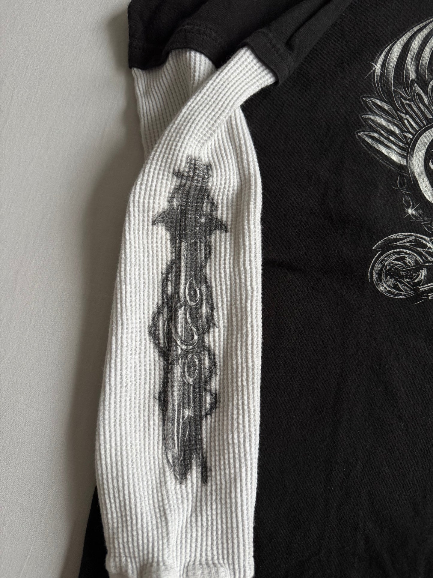 🛠️ Bluză Y2K Neagră cu Mâneci Thermal Waffle Orange County Choppers – M