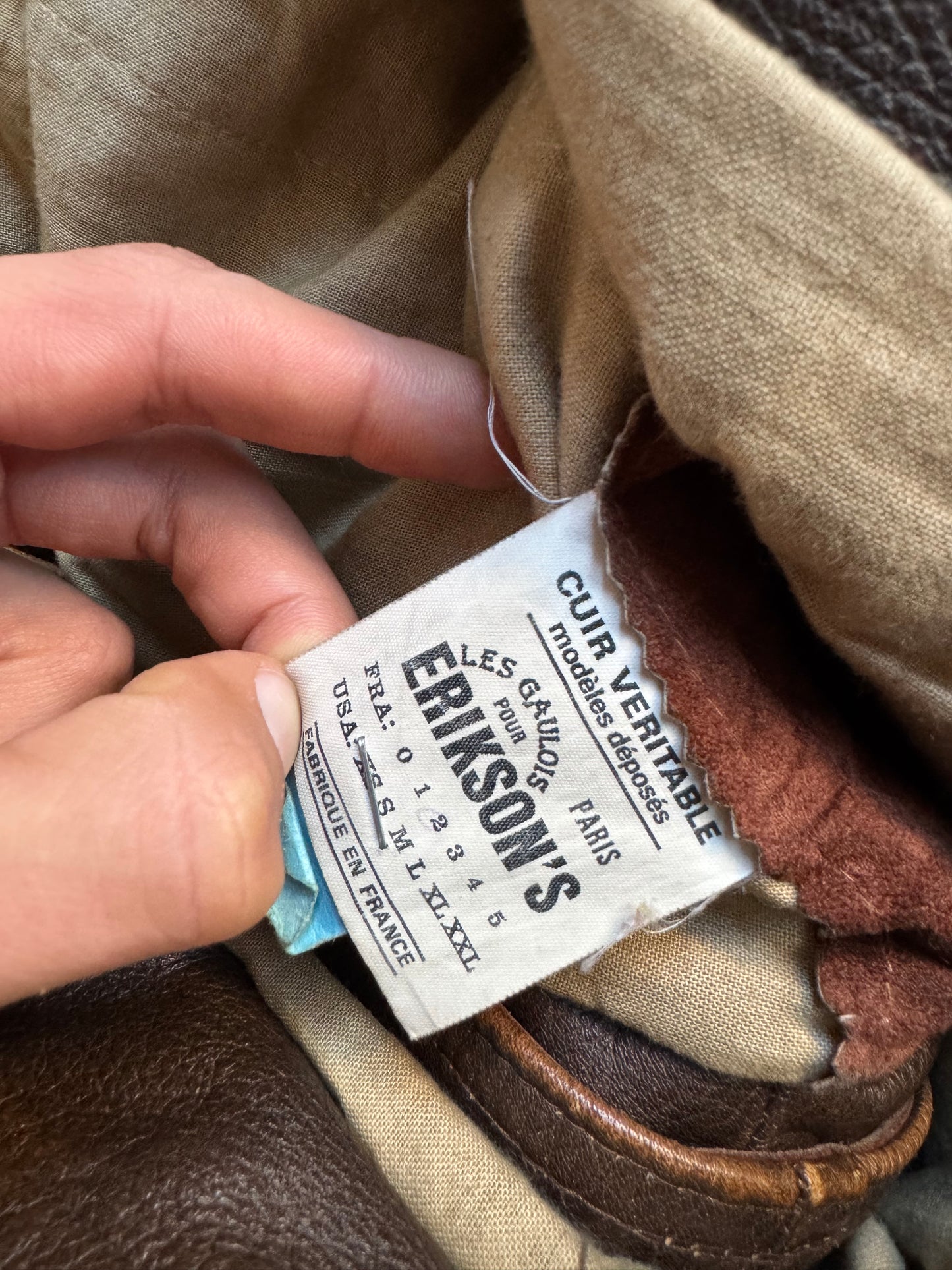 🏍️ Geacă vintage din piele întoarsă tip trucker – bărbați M – guler din piele, fabricată în Franța