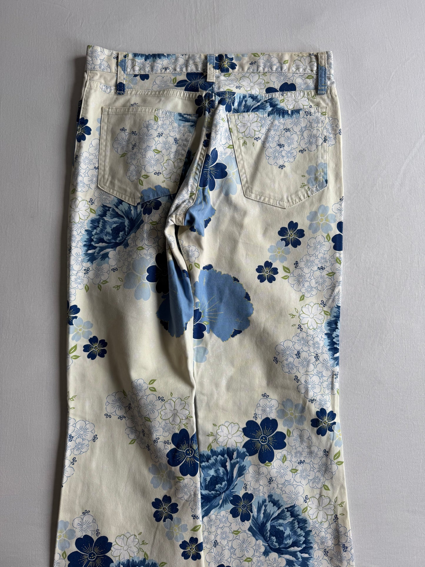 🌼 Pantaloni Y2K Damă Benetton Bootcut cu Imprimeu Floral – S (IT 42)