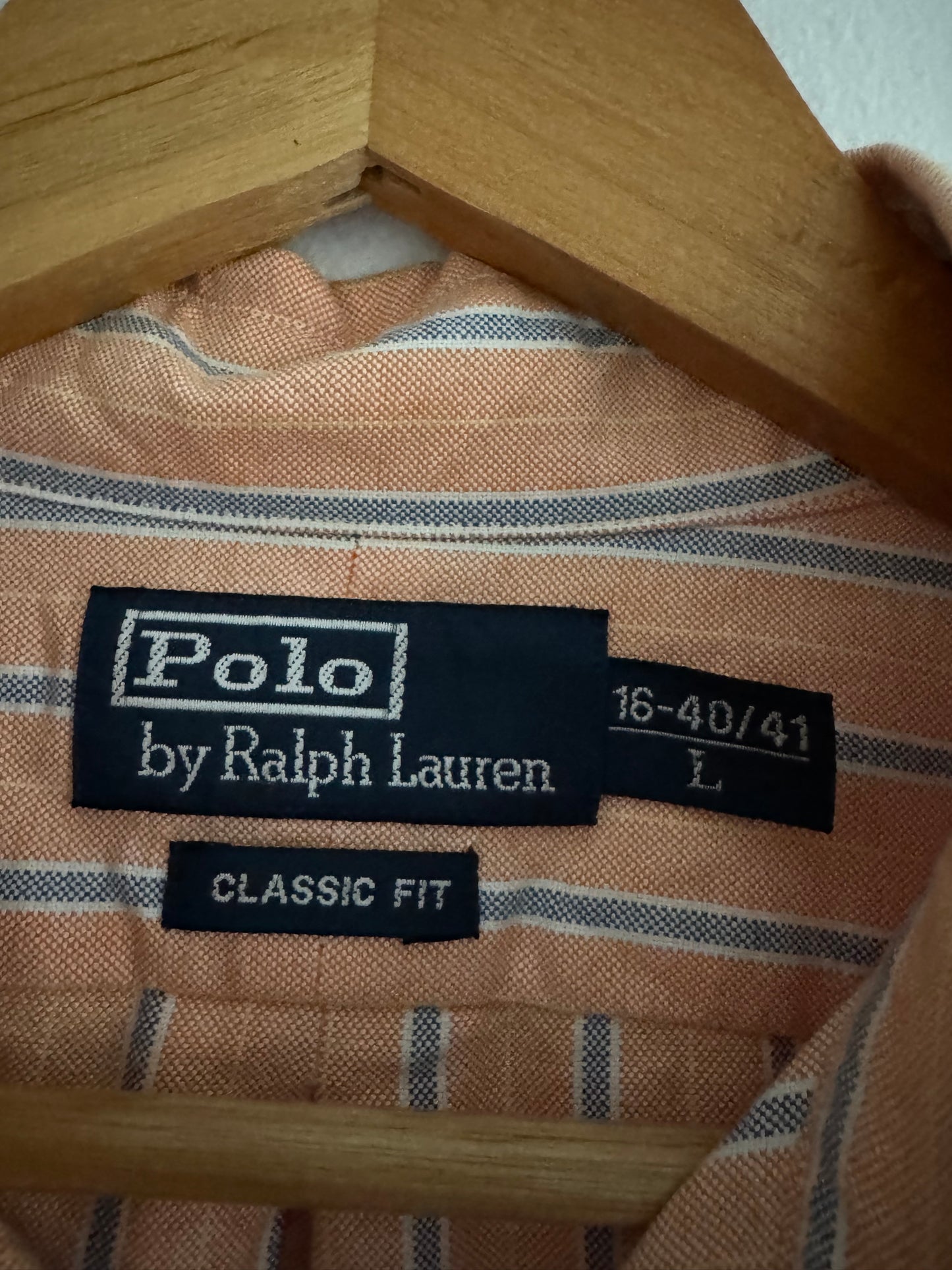 👔 Cămașă vintage Ralph Lauren în dungi somon (Mărime L)