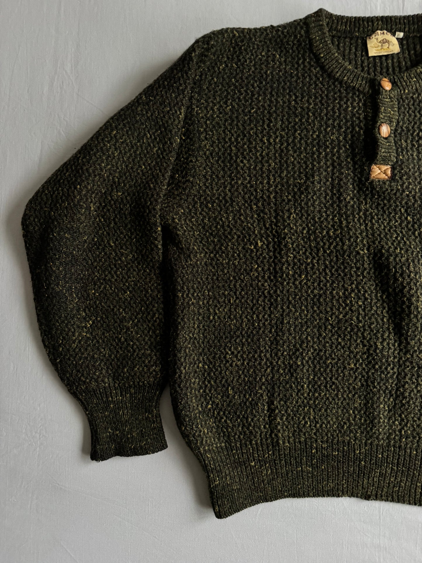 🐪 🧶 Pulover Vintage Bărbați Camel / Verde Închis din Lână – L