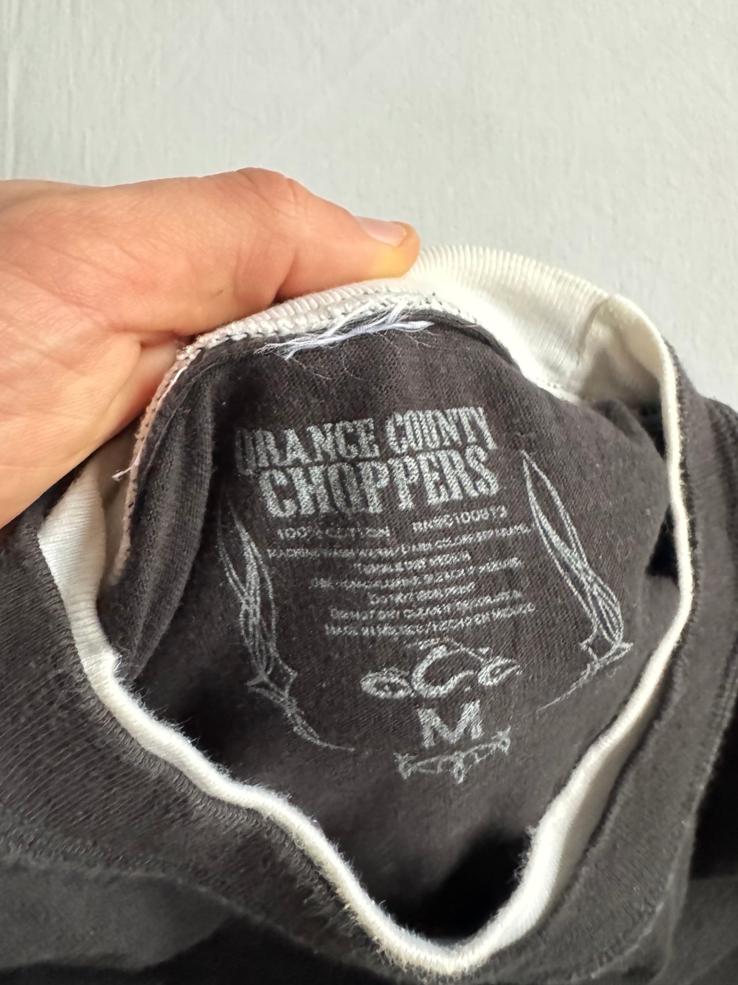 🛠️ Bluză Y2K Neagră cu Mâneci Thermal Waffle Orange County Choppers – M