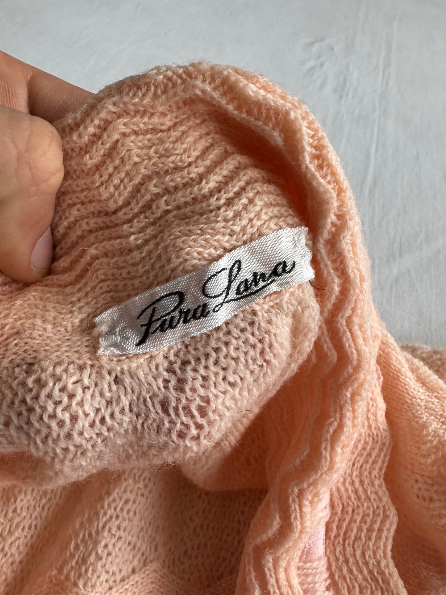 🧶 🍣 Cardigan Vintage Damă 70’s Salmon Pink-Orange din Lână Virgină – aprox. M / L