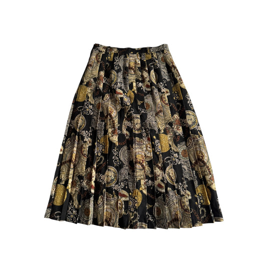 🕰️ Fustă Vintage Plisată din Lână Printată – M (IT 44)