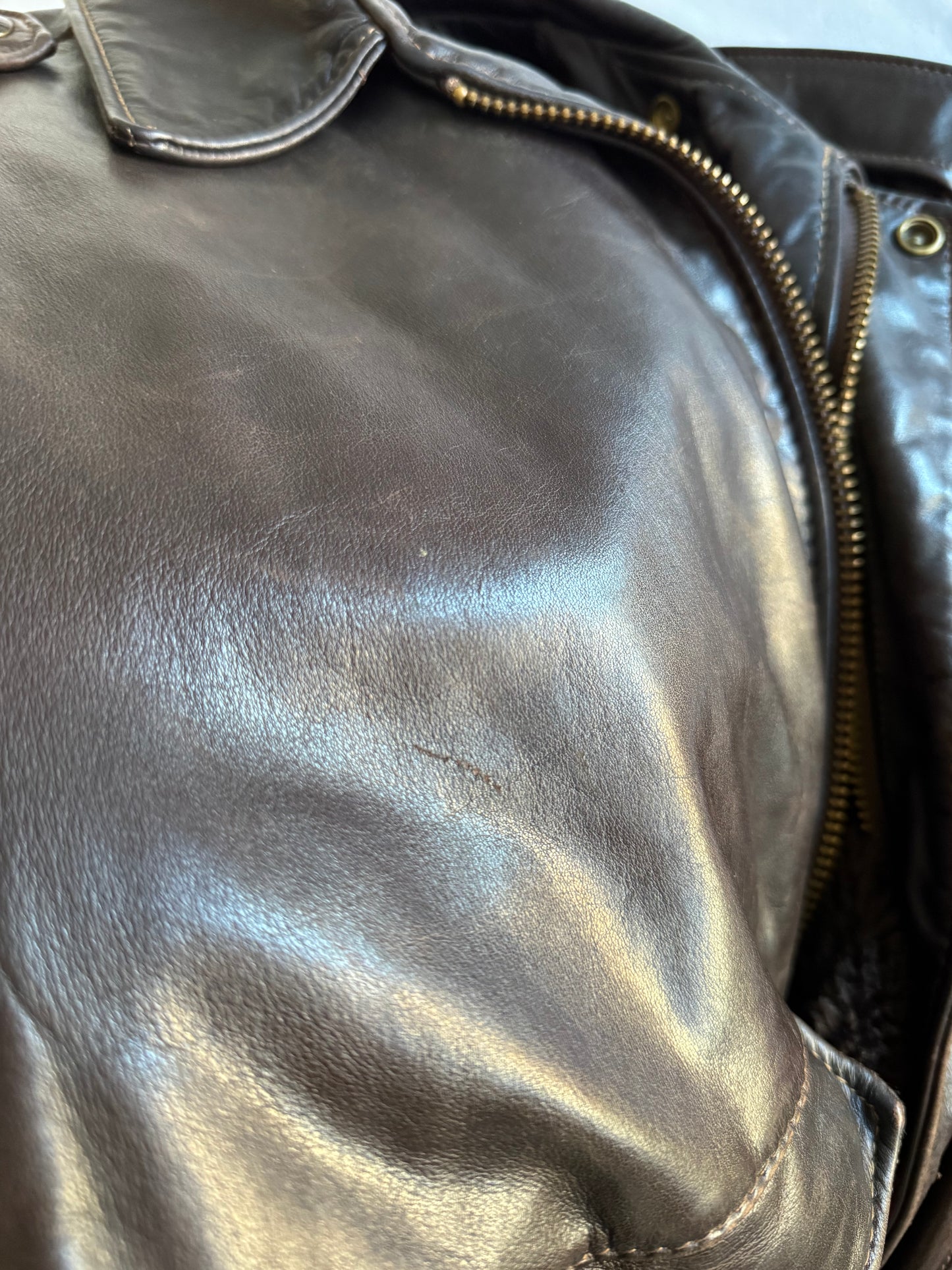 ✈️ Geacă de piele Schott NYC 184SM A-2 maro, bărbați L – piele de vacă autentică, Made in USA 🇺🇸