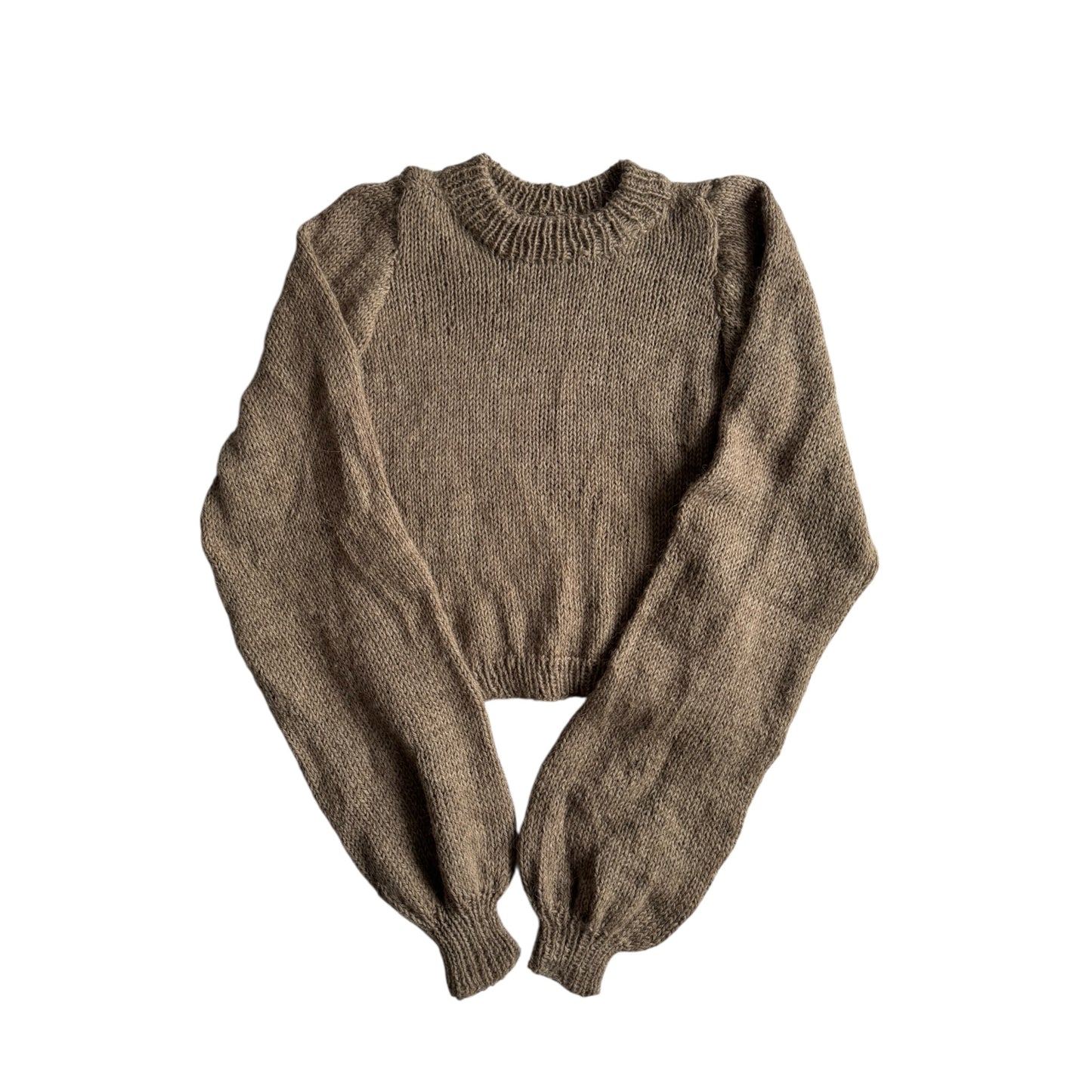 🧶 Pulover Vintage Damă Cropped Maro cu Mâneci Bufante – Aproximativ S/M