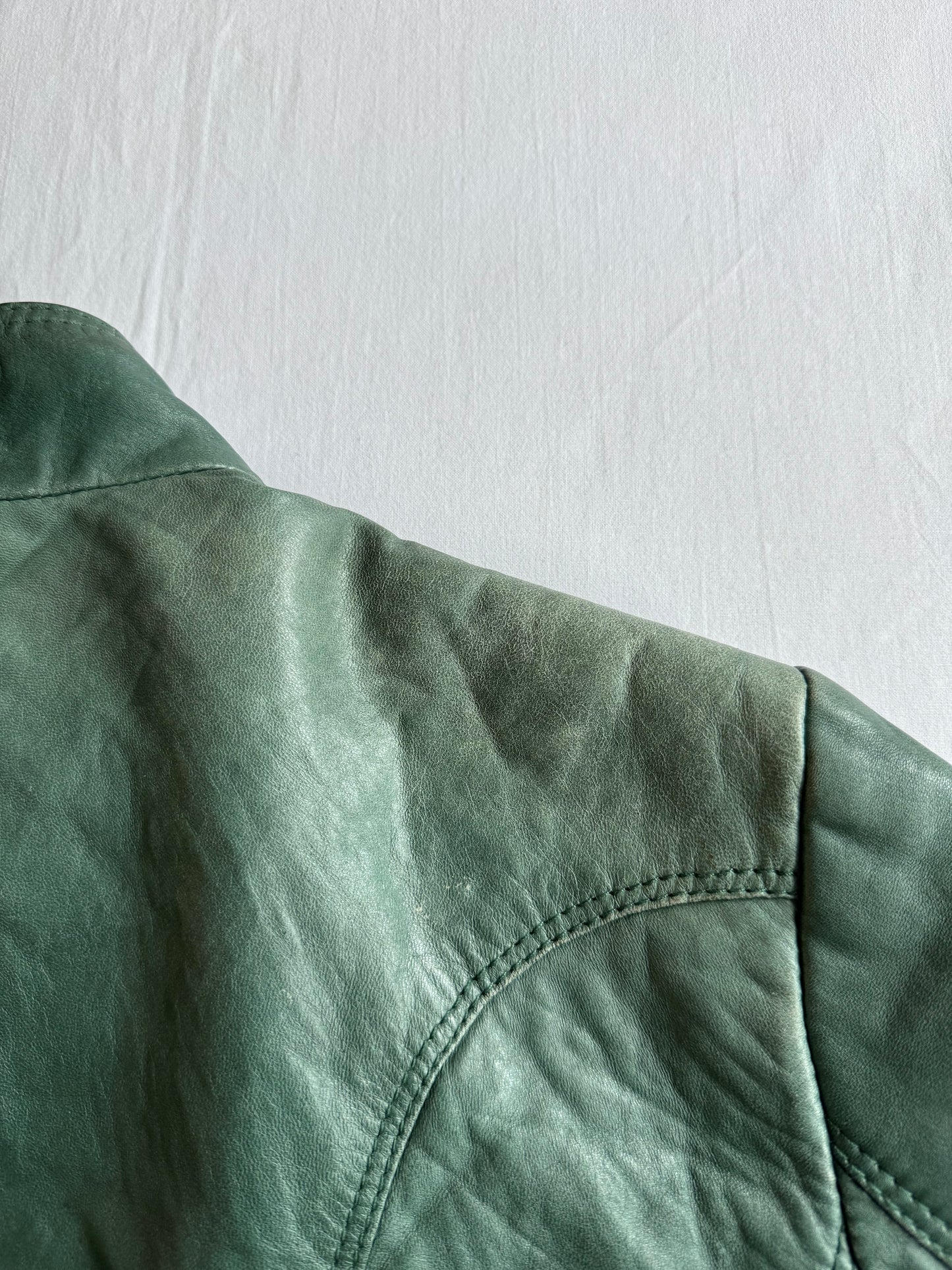 🏍️ Jachetă Biker Y2K din Piele de Miel Verde – EU 40 (L Damă)