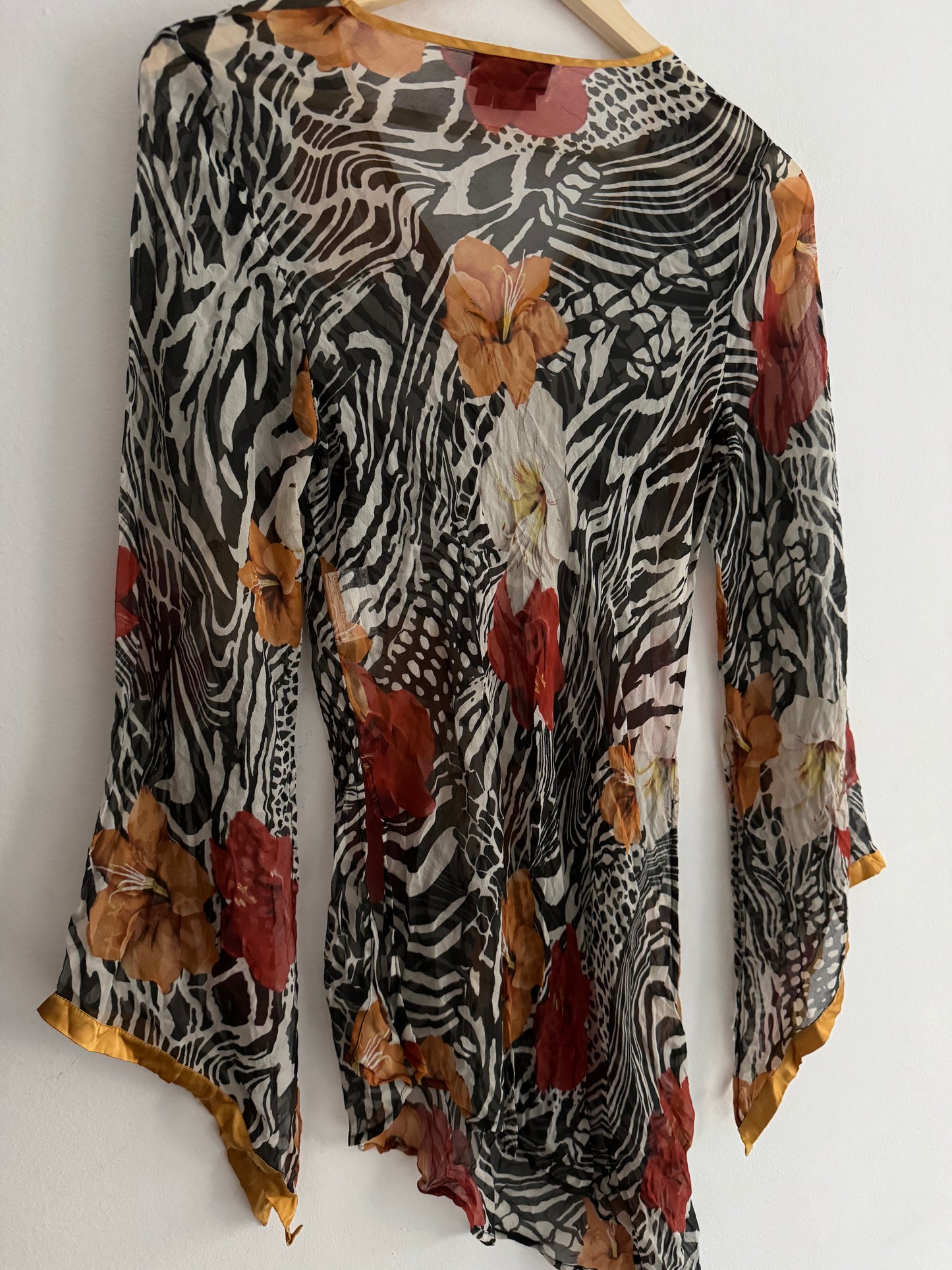 💐 🦓 Top Y2K Damă Luisa Spagnoli din Mătase cu Imprimeu Animal & Floral – S