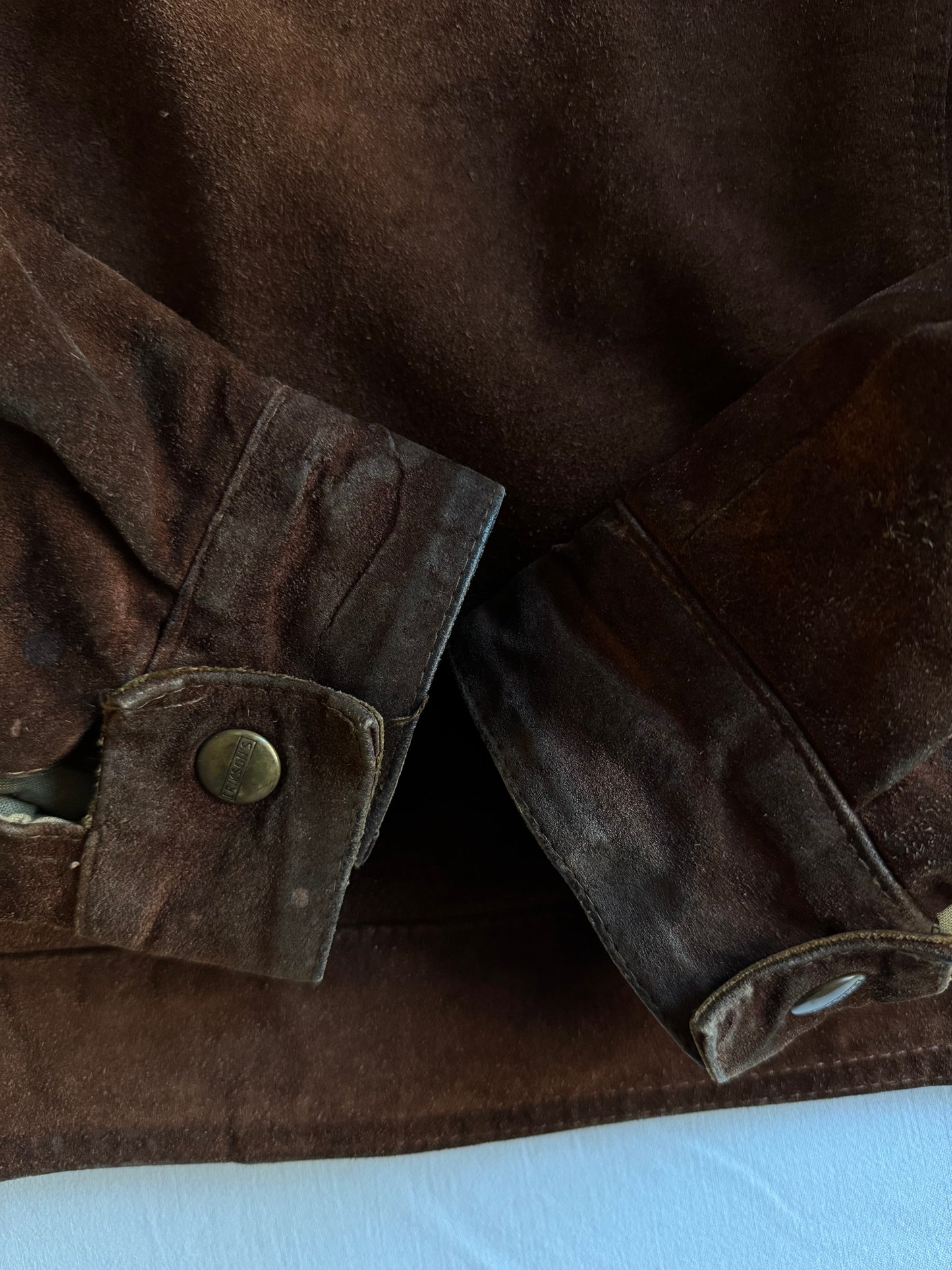 🏍️ Geacă vintage din piele întoarsă tip trucker – bărbați M – guler din piele, fabricată în Franța