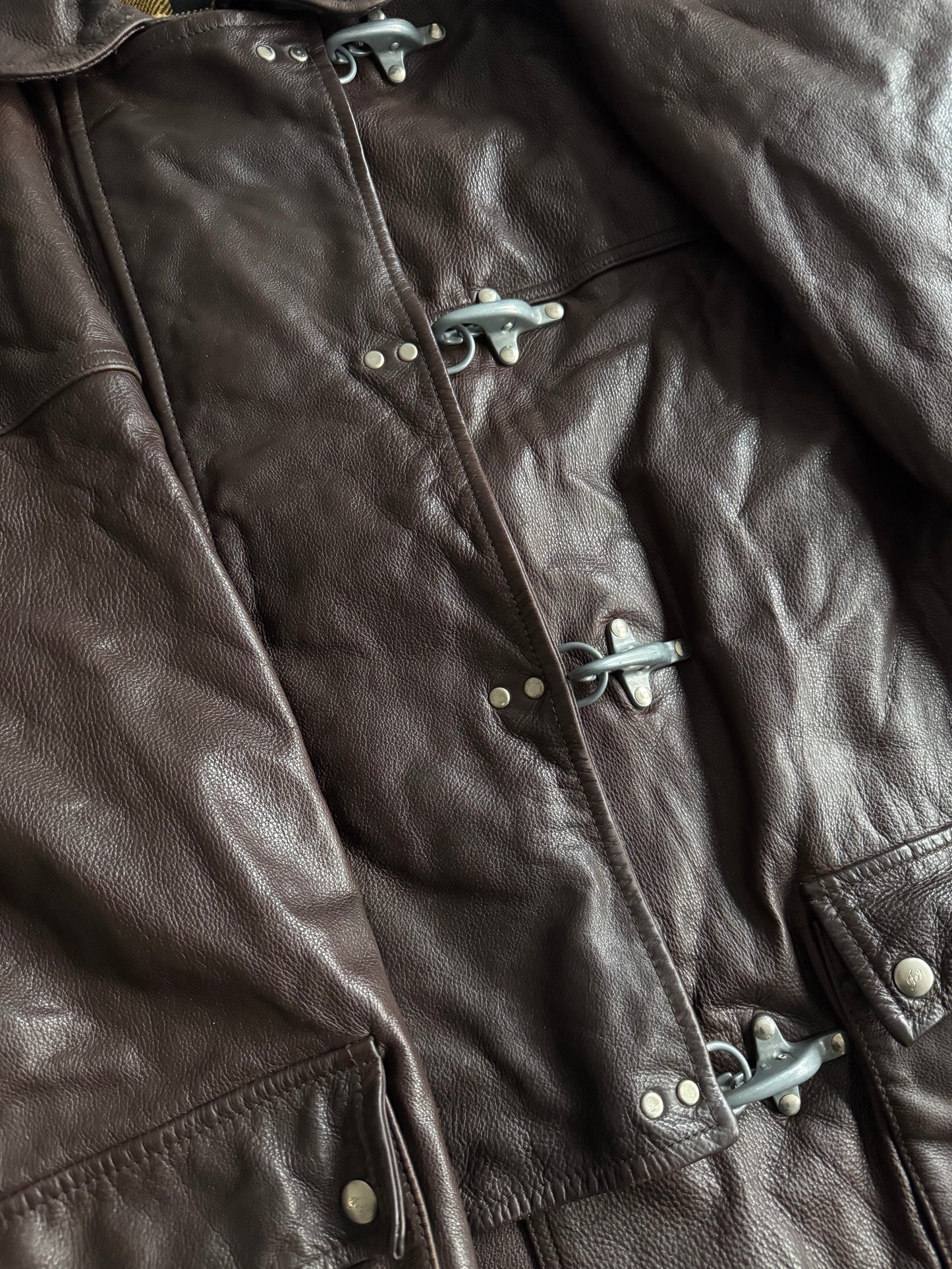 🧑‍🚒 Geacă vintage Fay din piele maro / Închidere tip fireman clasp (M bărbați)