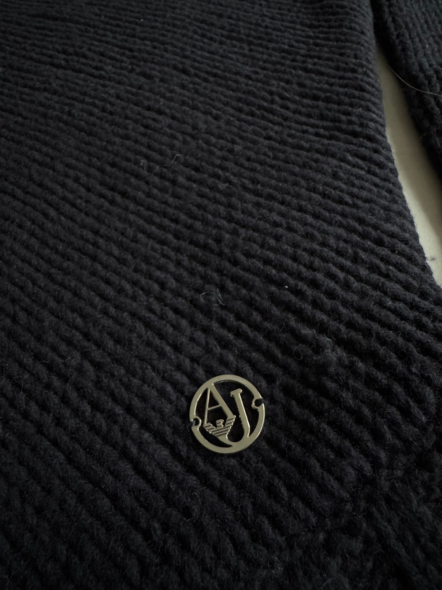 🧶 Cardigan Vintage Damă Armani Jeans Dark Navy din Lână și Bumbac – aprox. M /