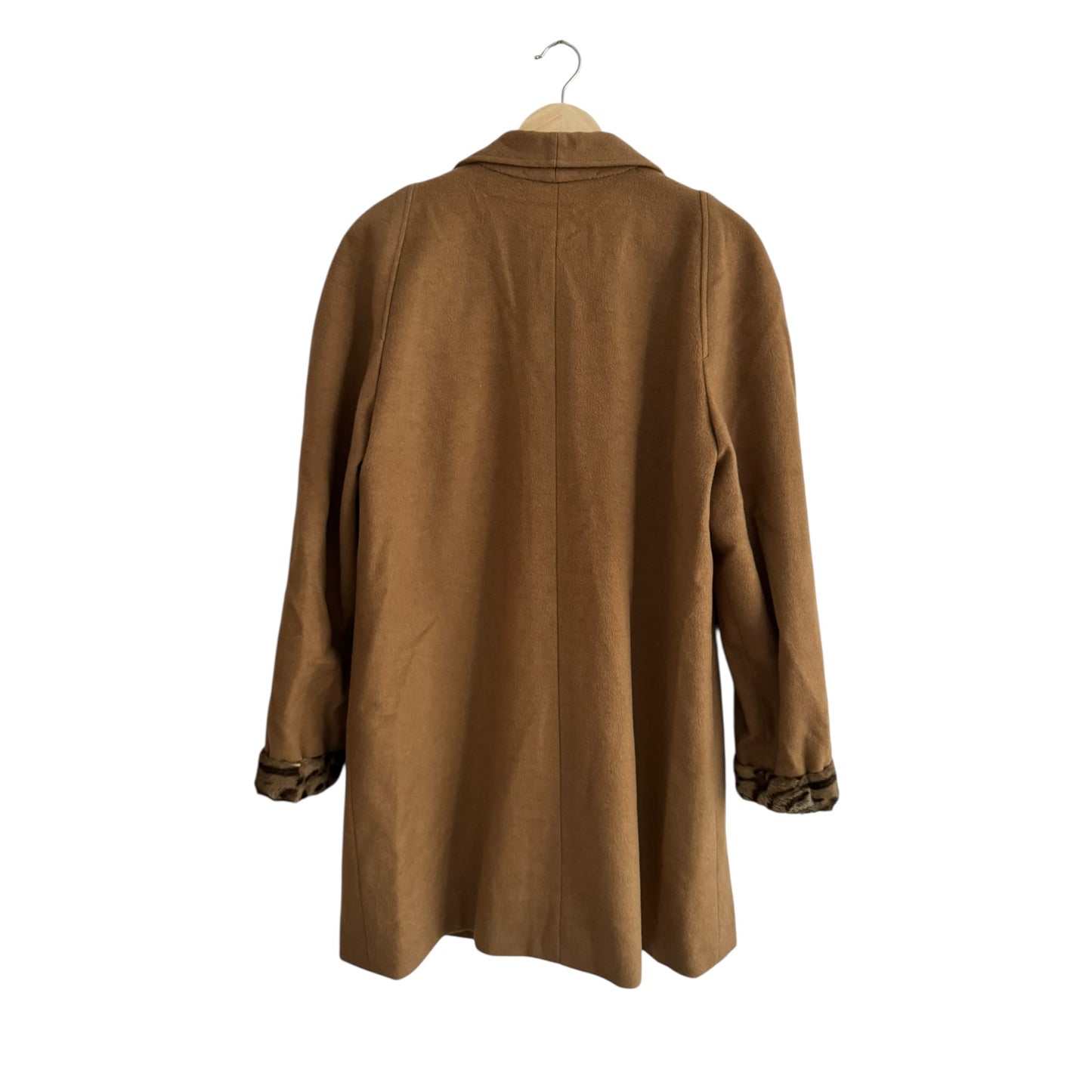 🧥 Palton Vintage Damă Camel din Lână cu Detalii din Blană Naturală – Aprox. L Femei
